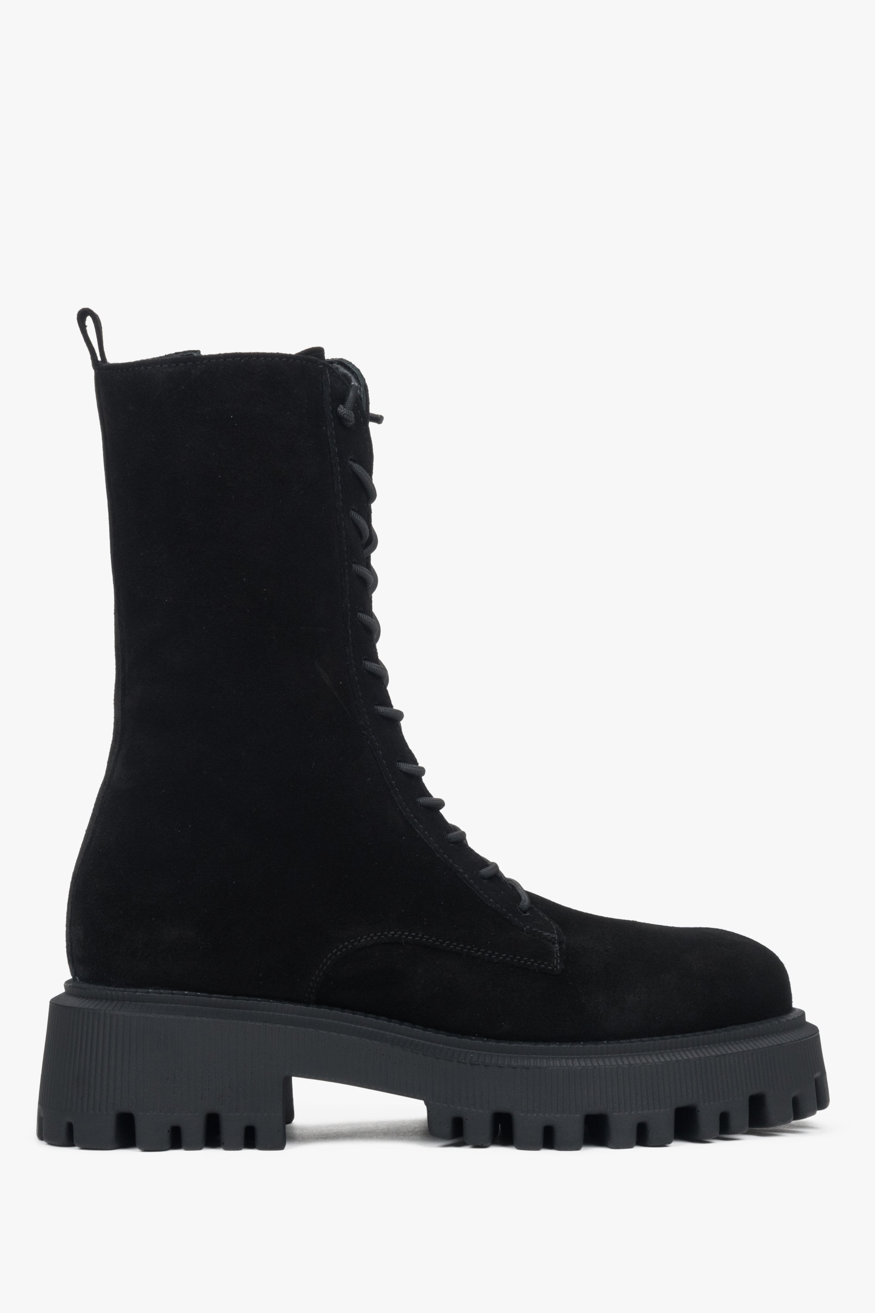 Women's Black Ankle Boots made of Premium Italian Genuine Velour Estro ER00117936.