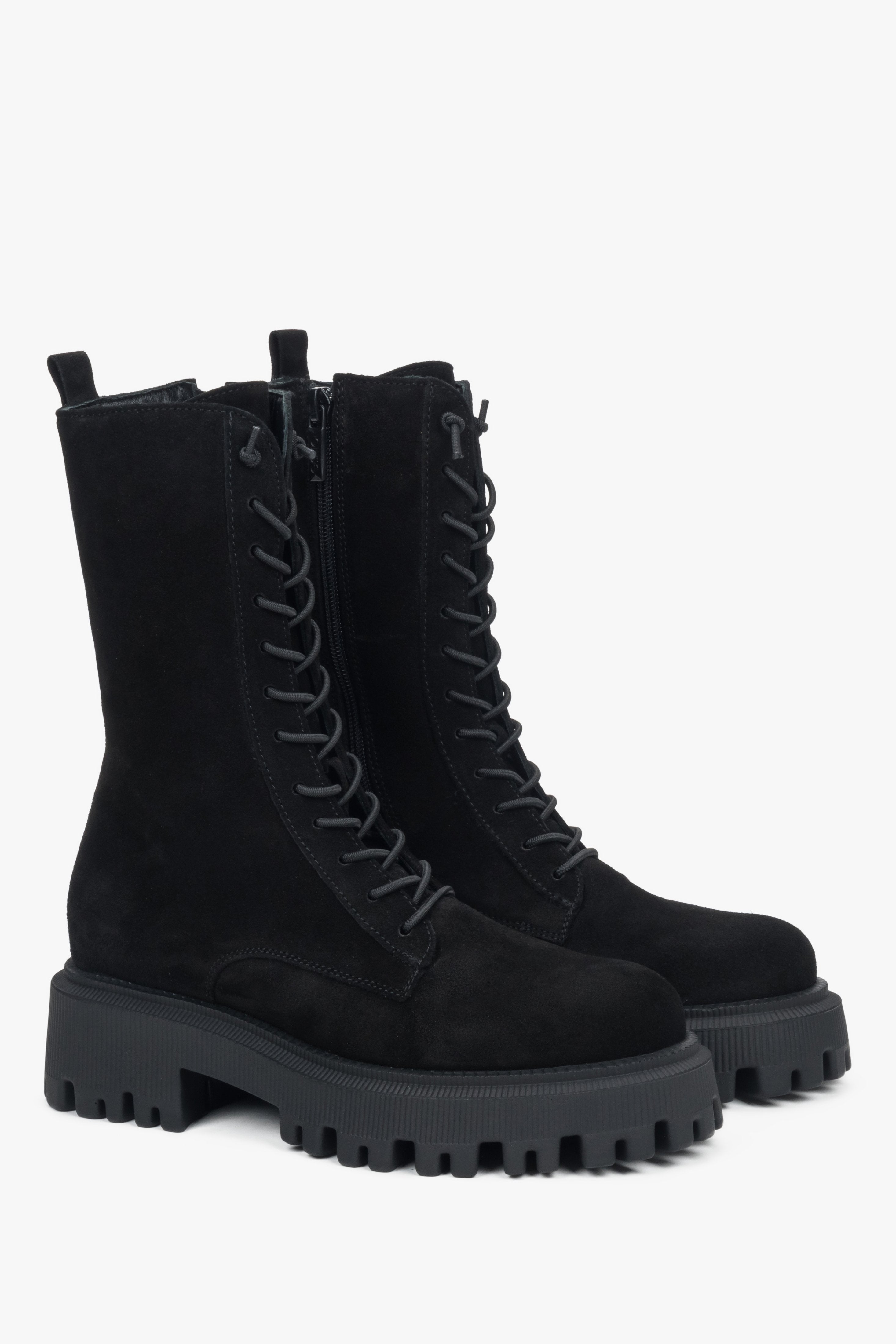 Black high women's combat boots made of exclusive Italian premium genuine velour.