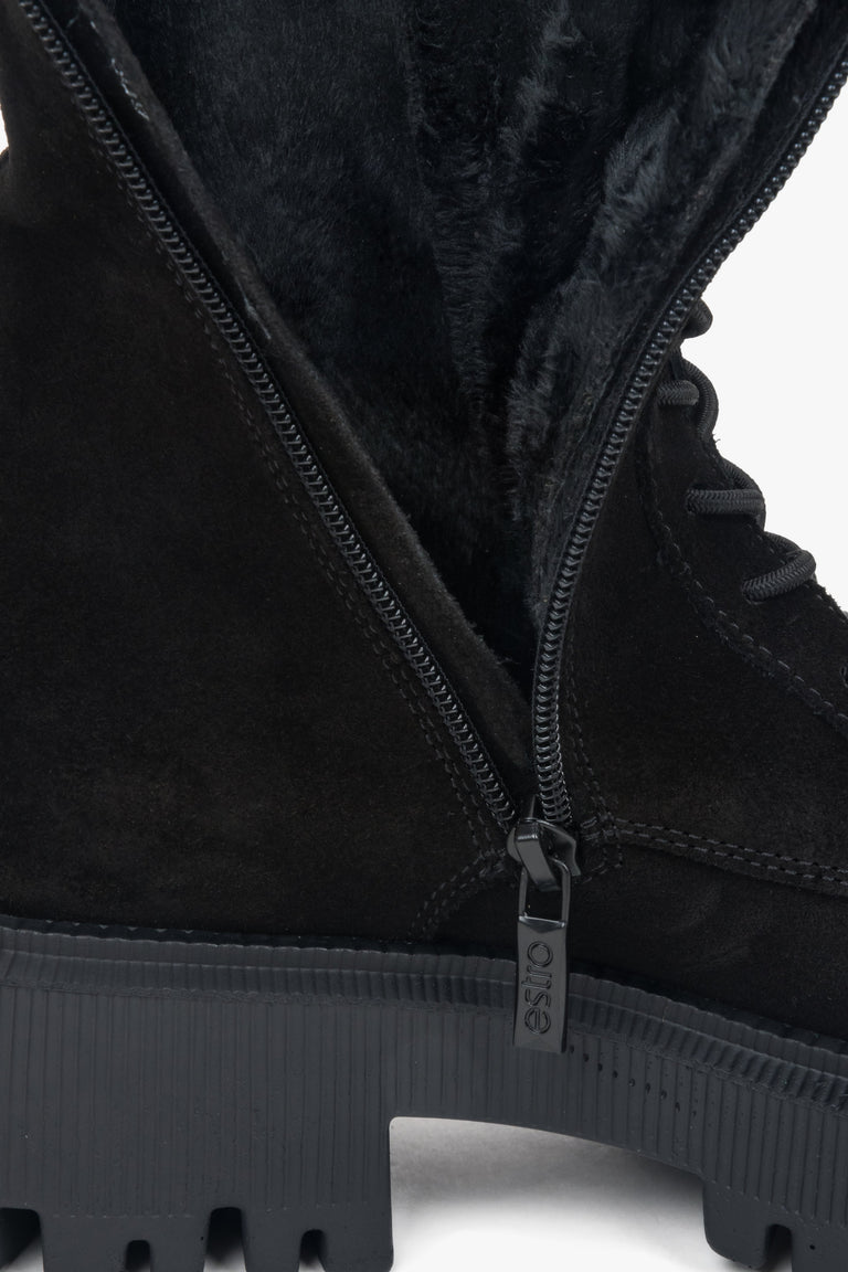 Black high combat boots made of premium Italian velour by Estro.