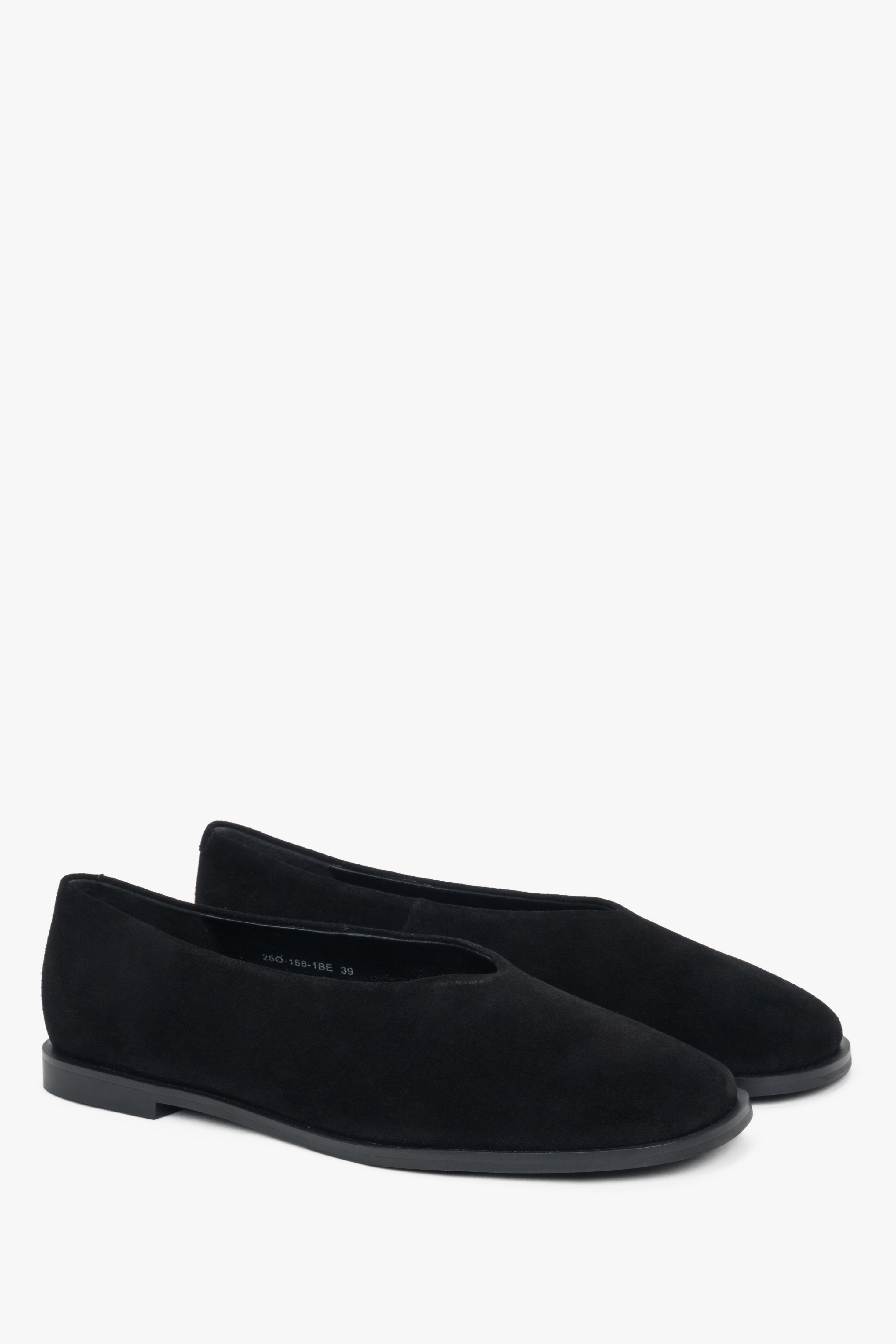 Black barefoot ballet flats by Estro, made of exceptionally soft natural velour.