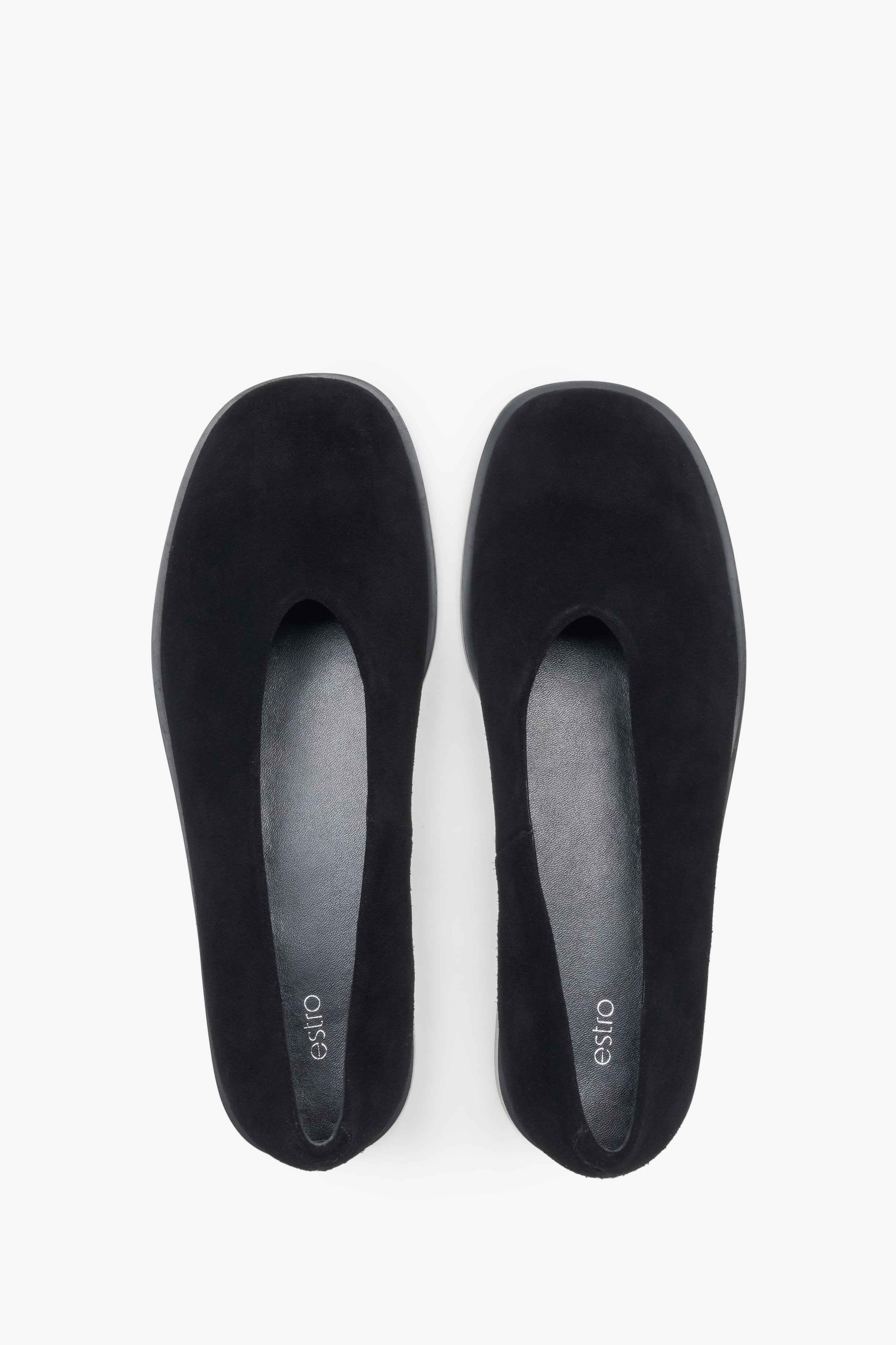 Velvety-touch black ballet flats by Estro, made from soft velour.