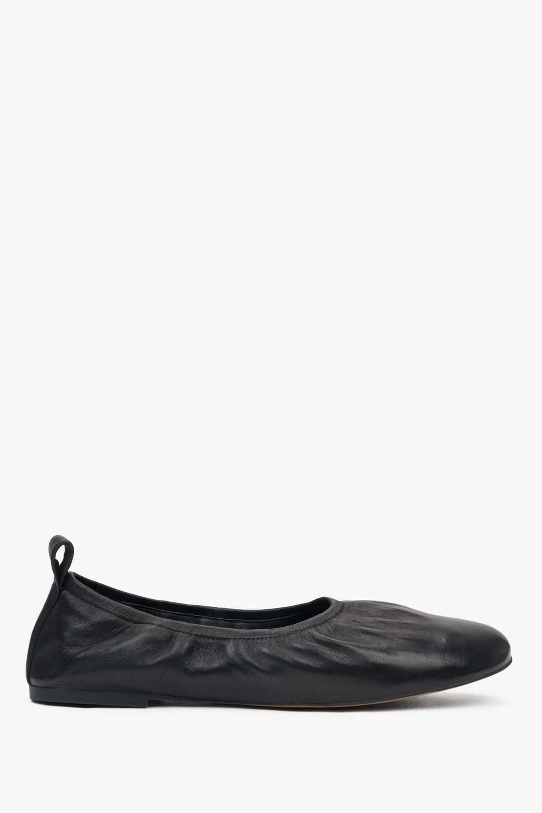 Black leather comfort ballerina flats for women by Estro.