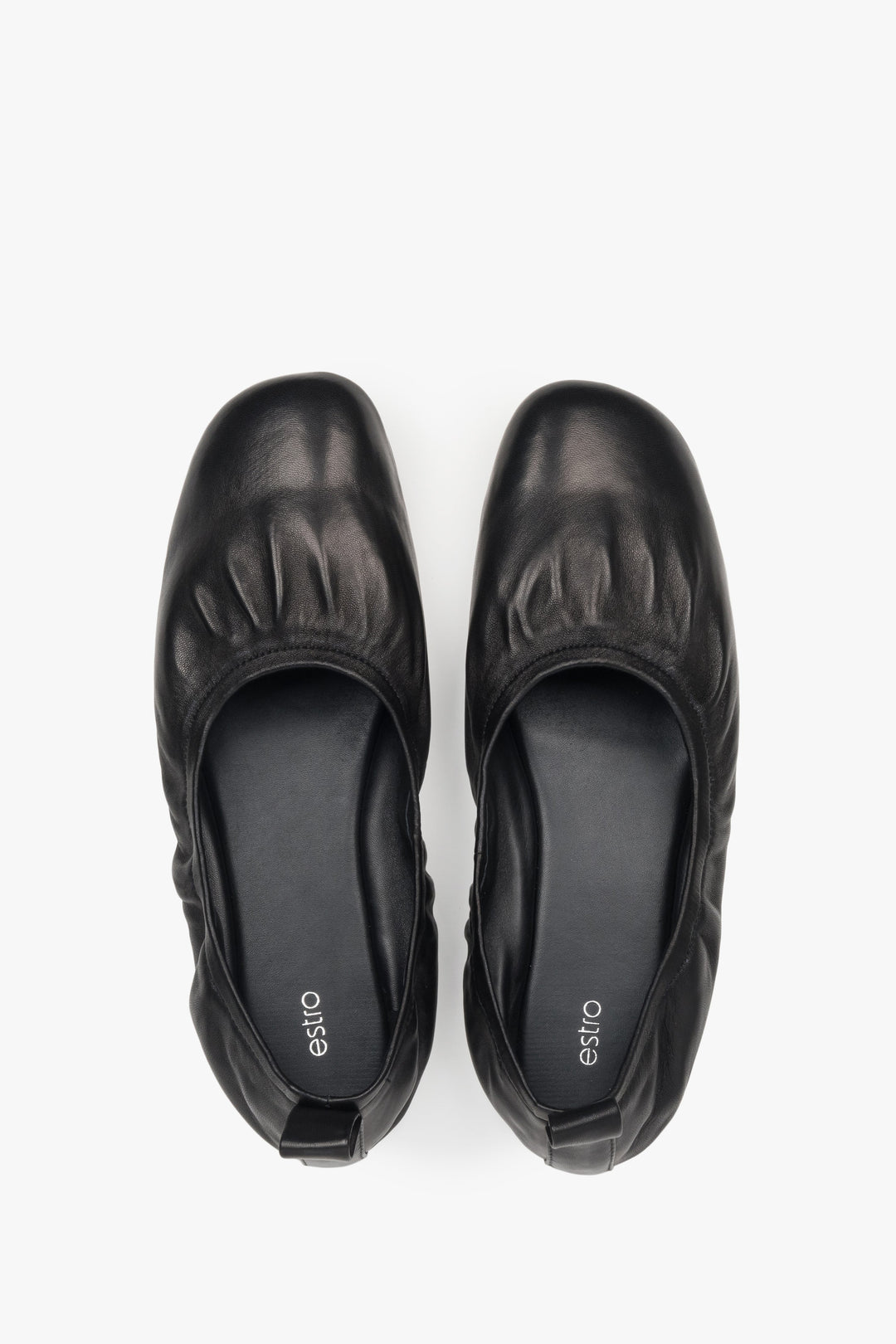 Comfortable black leather ballet flats by Estro.