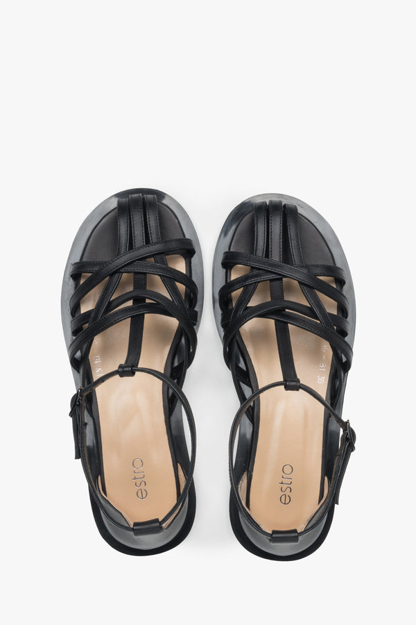 Chic black leather fisherman sandals for women, a versatile addition to your wardrobe.