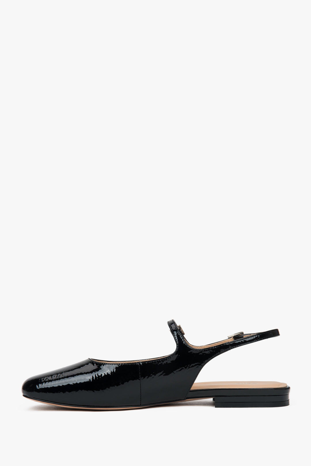 Black patent leather slingback flats for women by Estro.