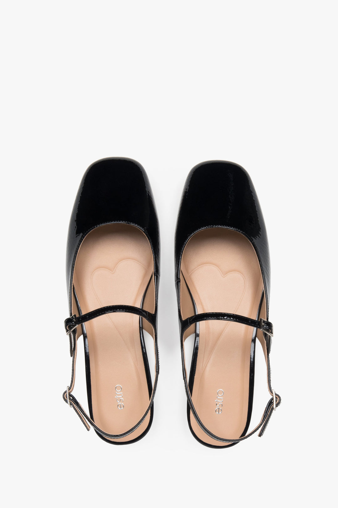 Estro women's slingback flats in black patent leather.