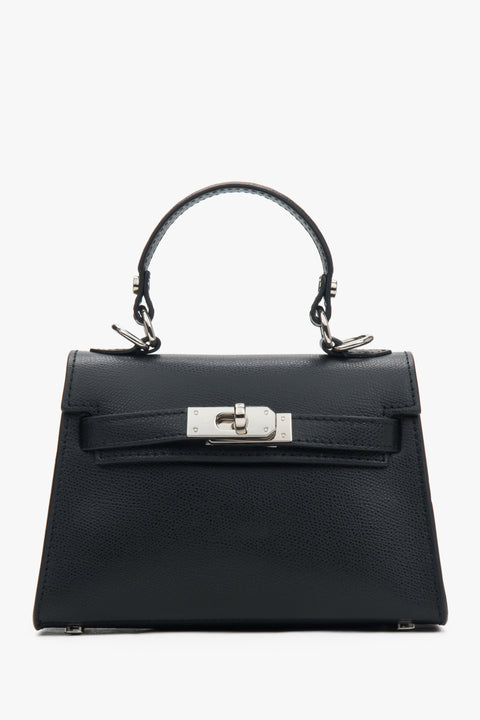 Women's Black Satchel Handbag made of Genuine Leather with Silver Hardware Estro ER00117929.