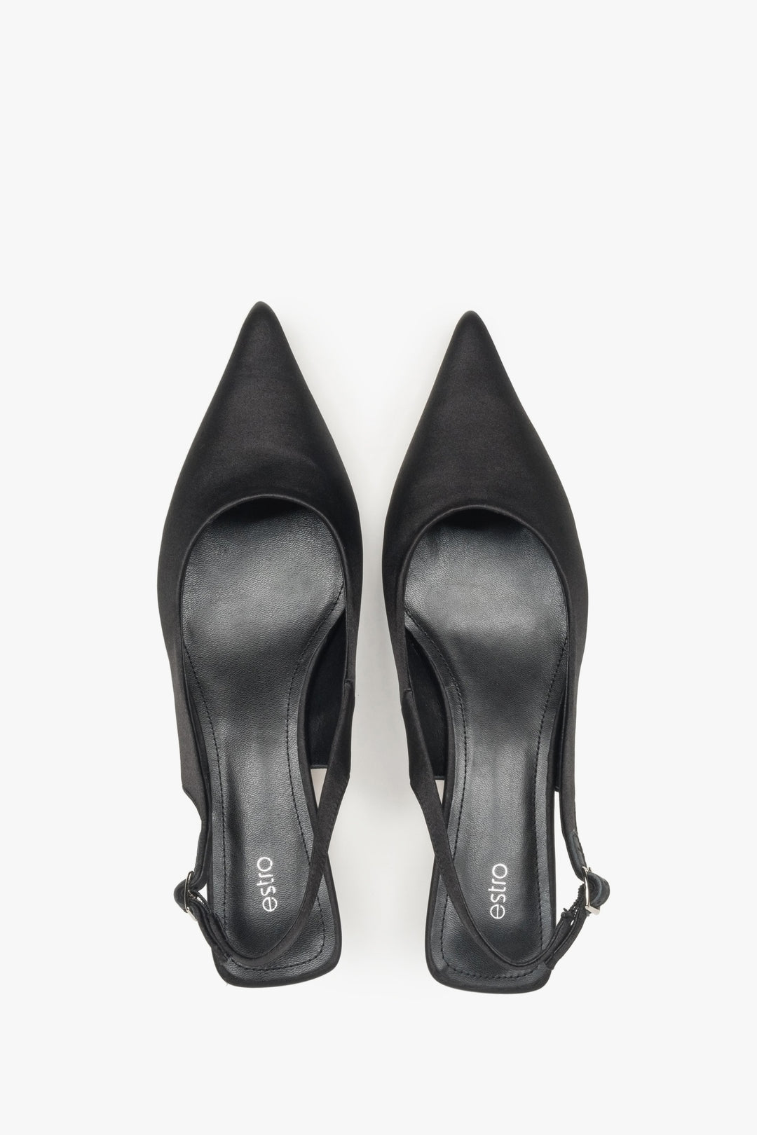 Timeless black slingback women’s pumps by Estro, crafted from soft textiles and set on a low heel.