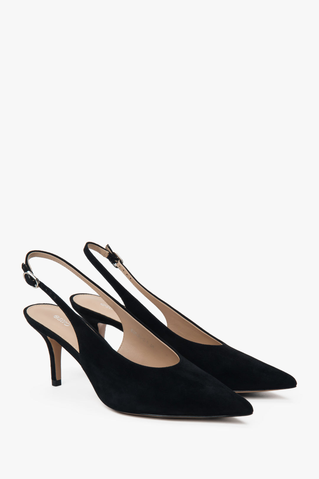 Black velour slingback pumps for women by Estro.