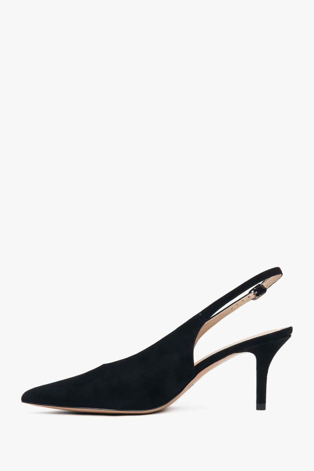 Elegant black velour slingback shoes for women.