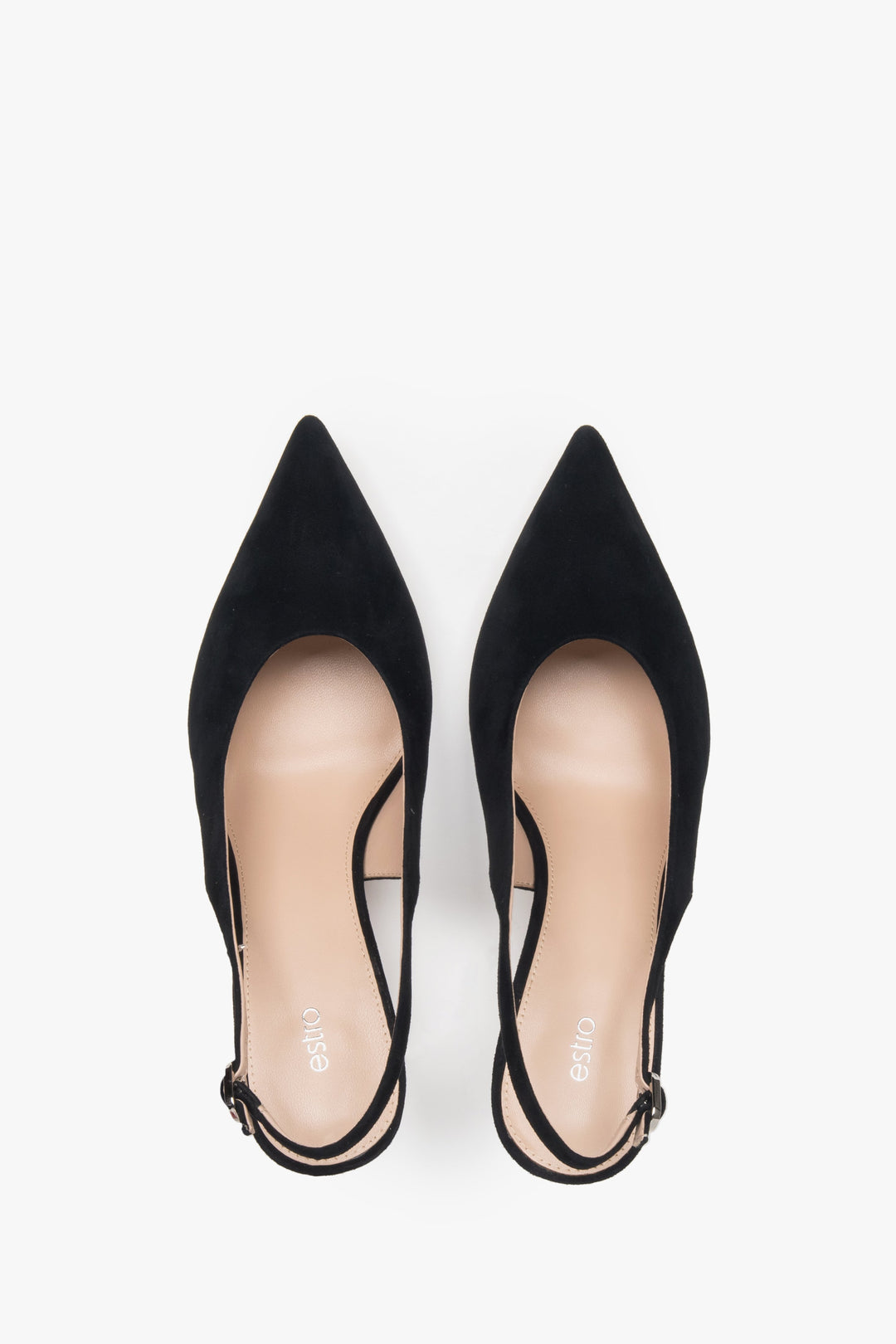 Estro black velour pumps with slingback strap.