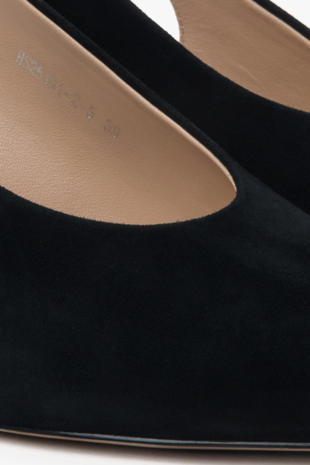 Classic black velour slingbacks from Estroo - details.