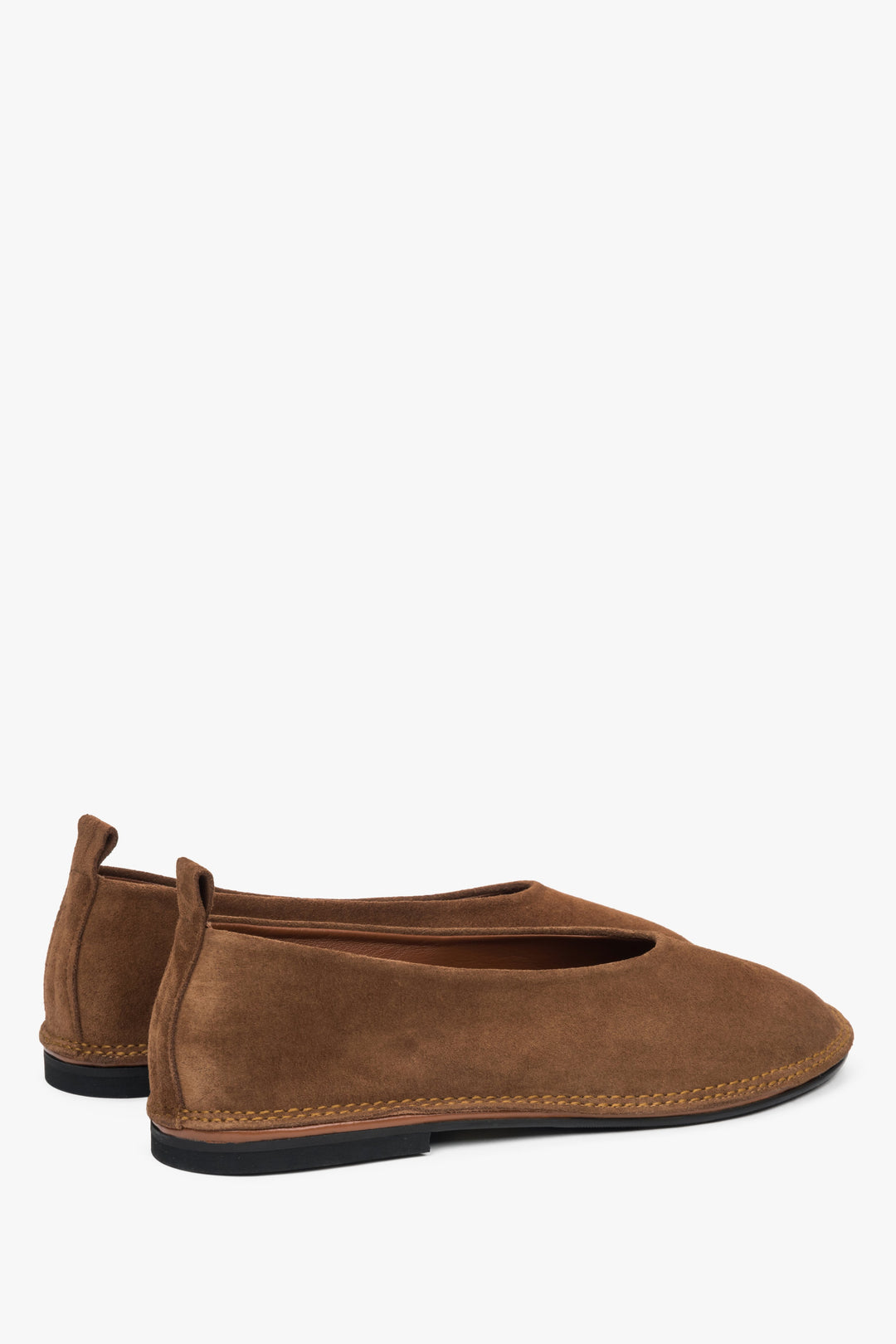 Classic brown ballet flats for women, updated with a soft velour finish for a modern twist.