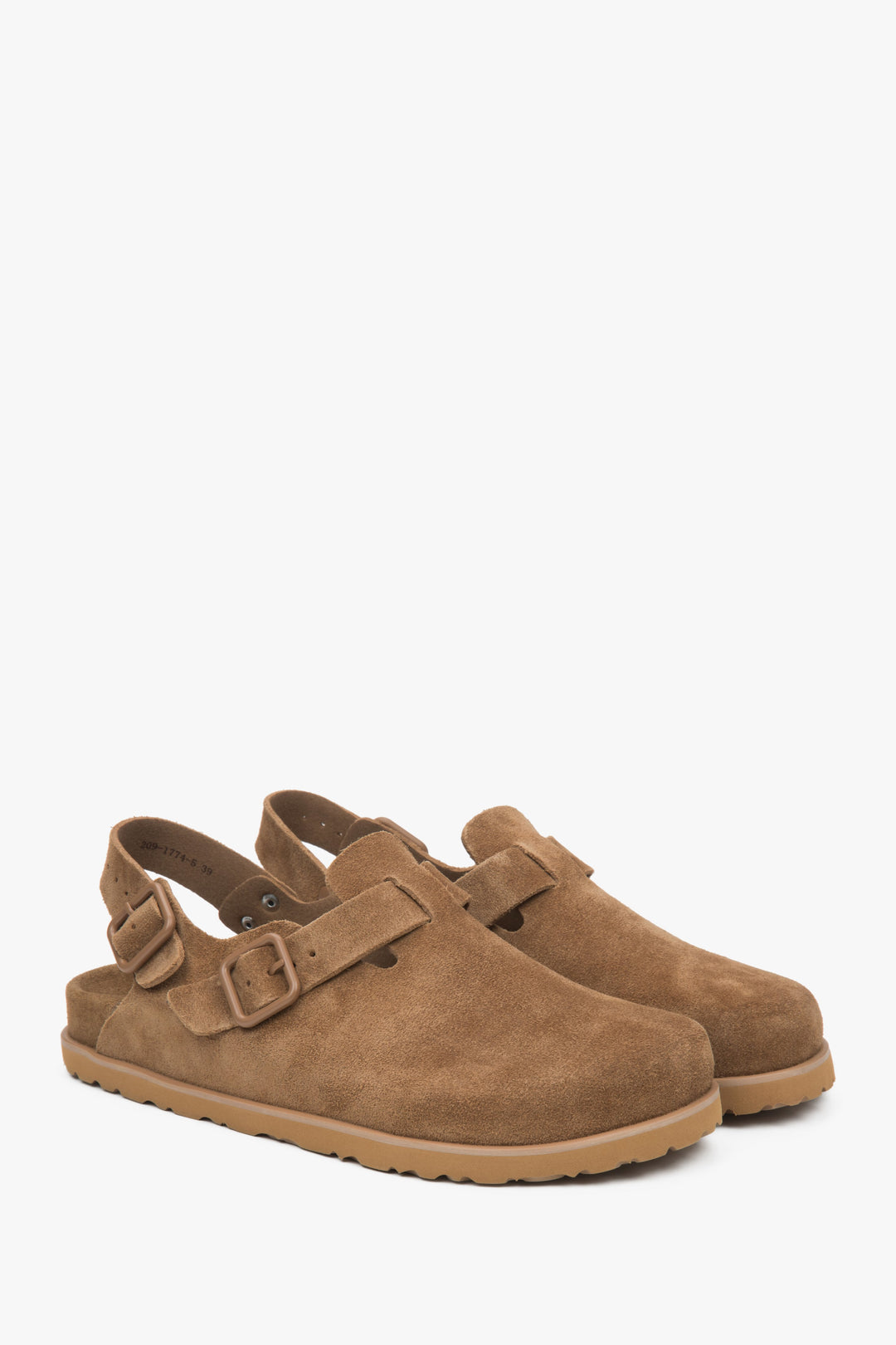 Brown velour clog sandals for women by Estro.