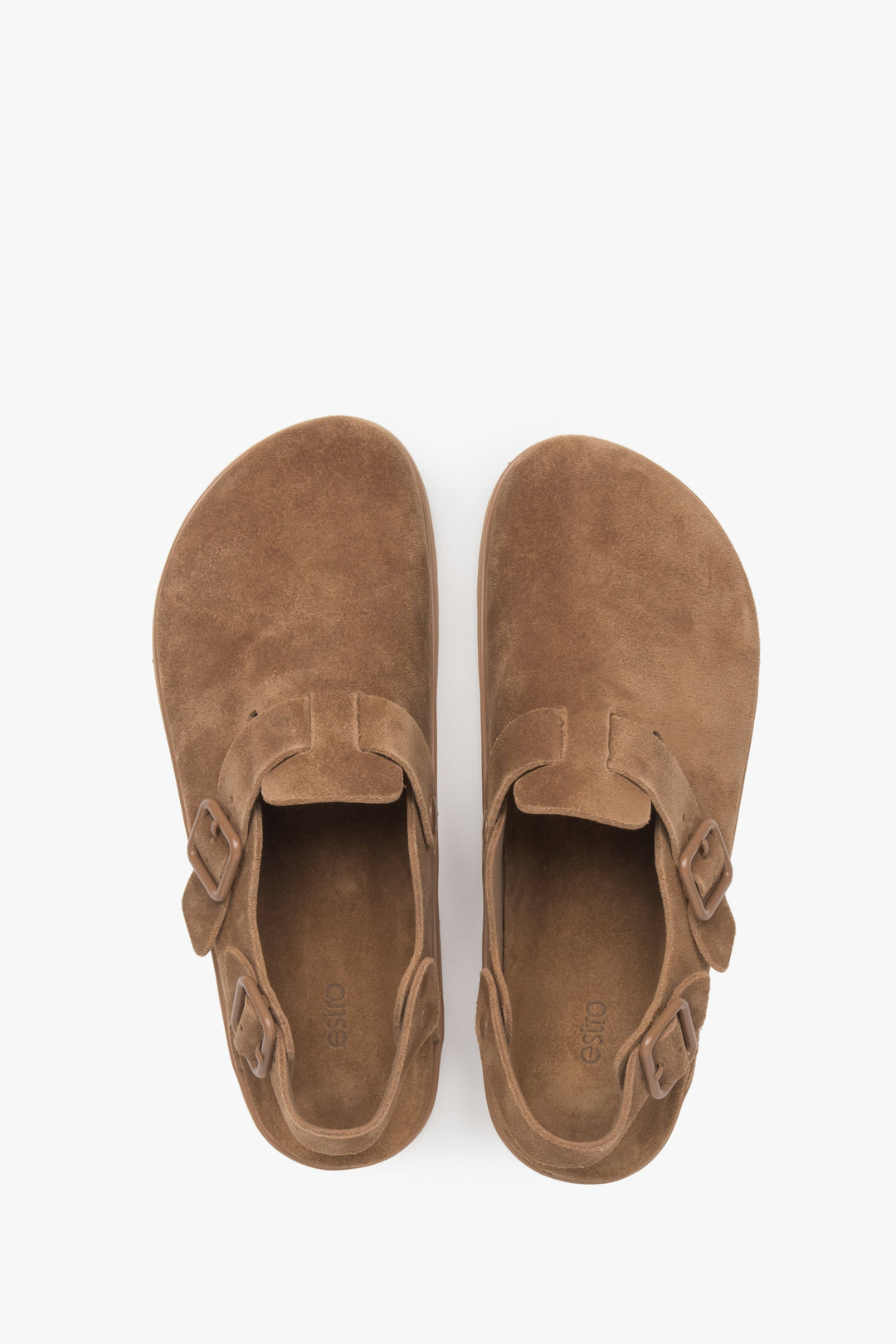 Women's brown velour clogs by Estro.