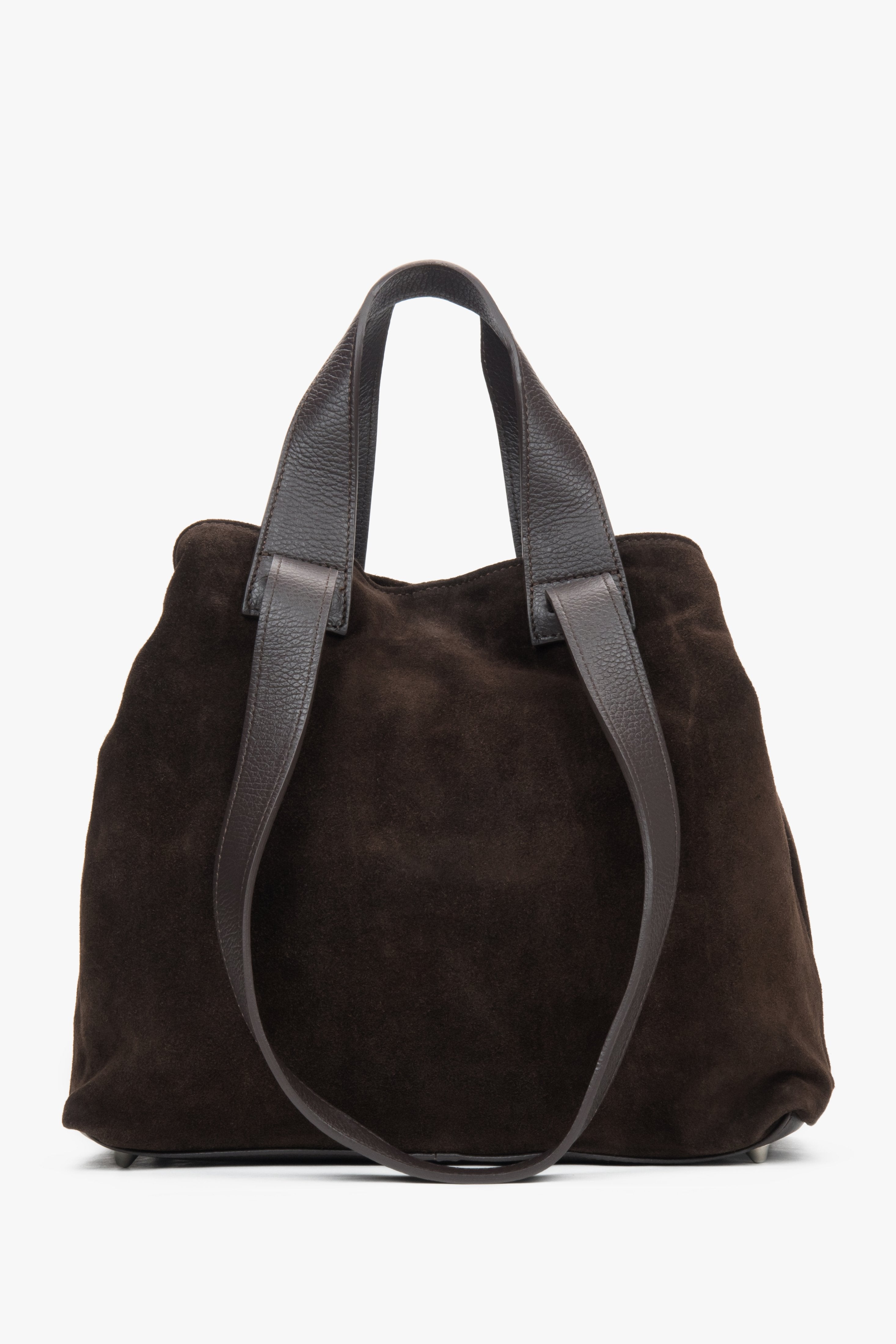 Women's Saddle Brown Italian Velour Shopper Bag Estro ER00117038