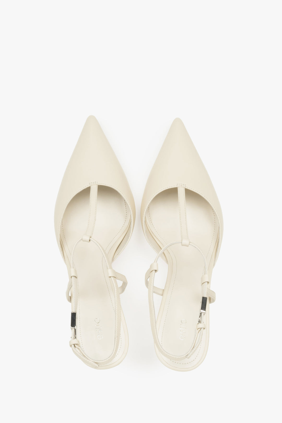 Estro cream beige leather slingback stilettos for women.