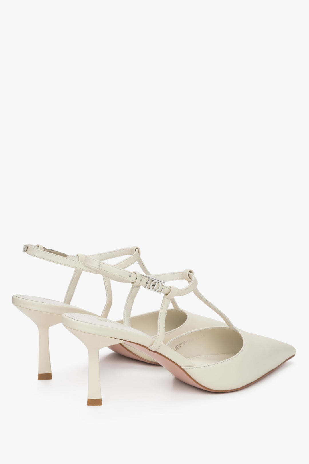 Sleek cream beige stiletto slingbacks with pointed toe.