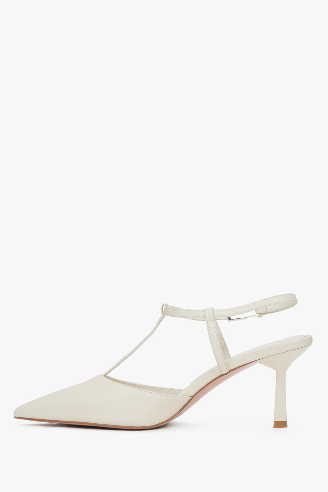 Women's elegant slingbacks with stiletto heel in cream beige leather.