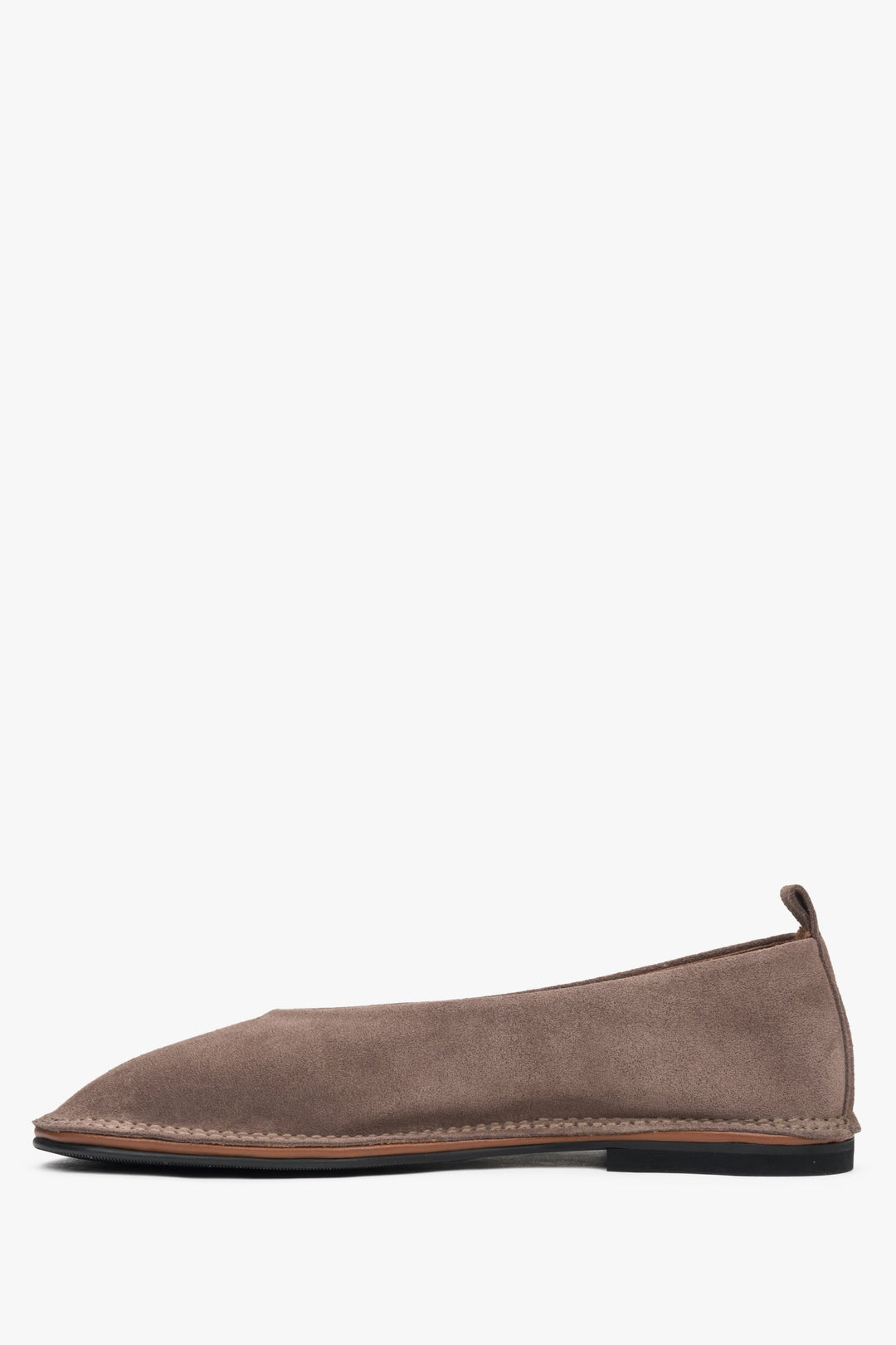 Elegant dark beige ballet flats by Estro, featuring a soft velour upper for a refined and comfortable fit.