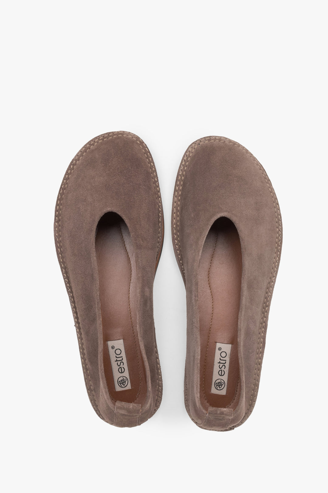 Dark beige women's velour ballet flats from Estro, the perfect combination of comfort and style.