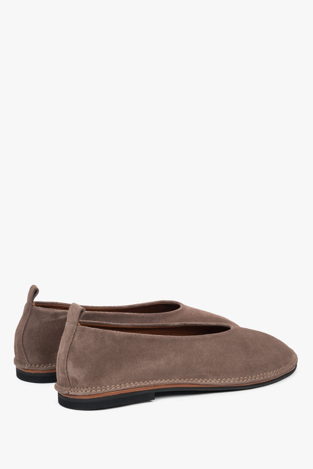 Classic dark beige ballet flats for women, updated with a soft velour finish for a modern twist.
