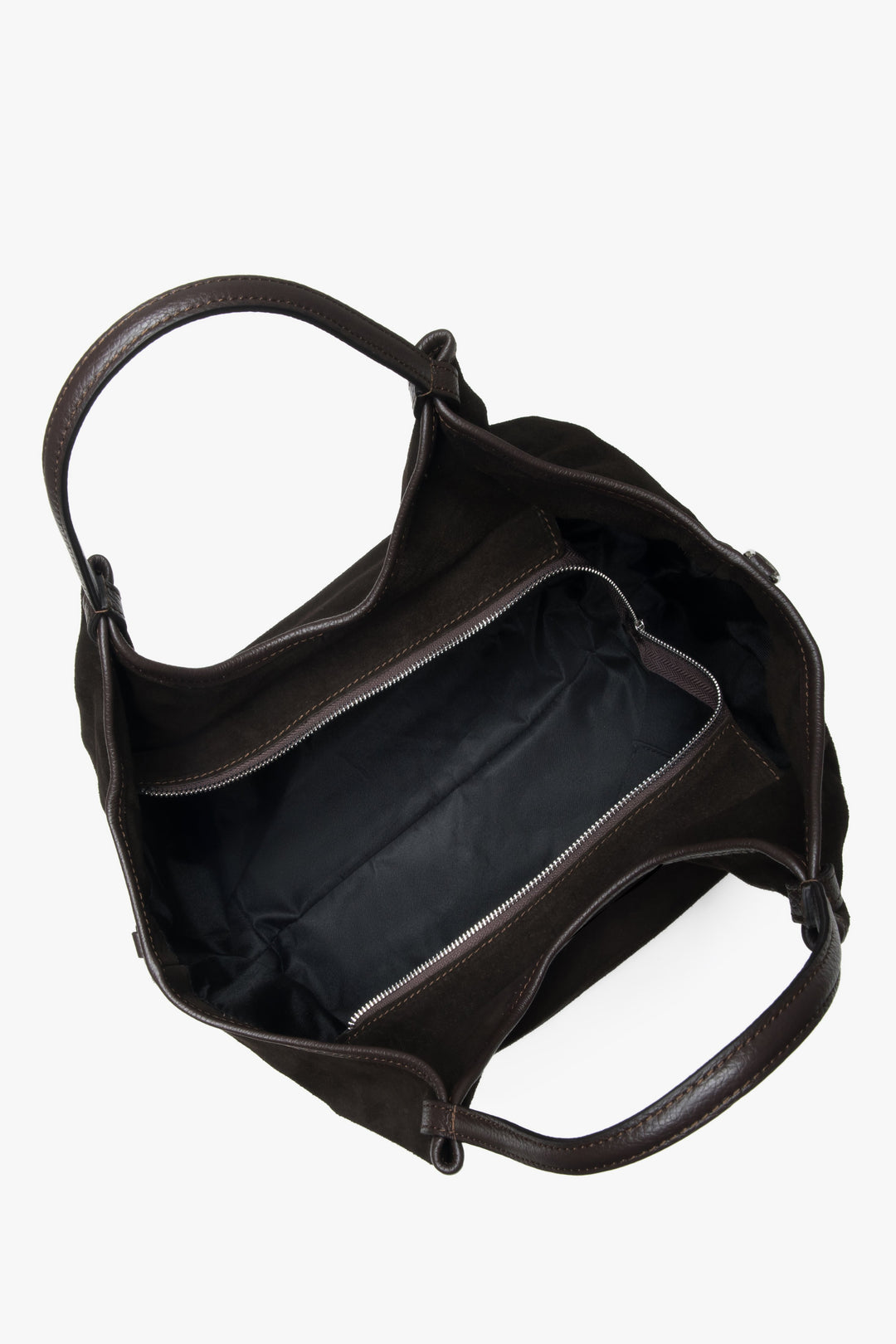 Women's dark brown shopper handbag made of Premium Italian Genuine Velour.