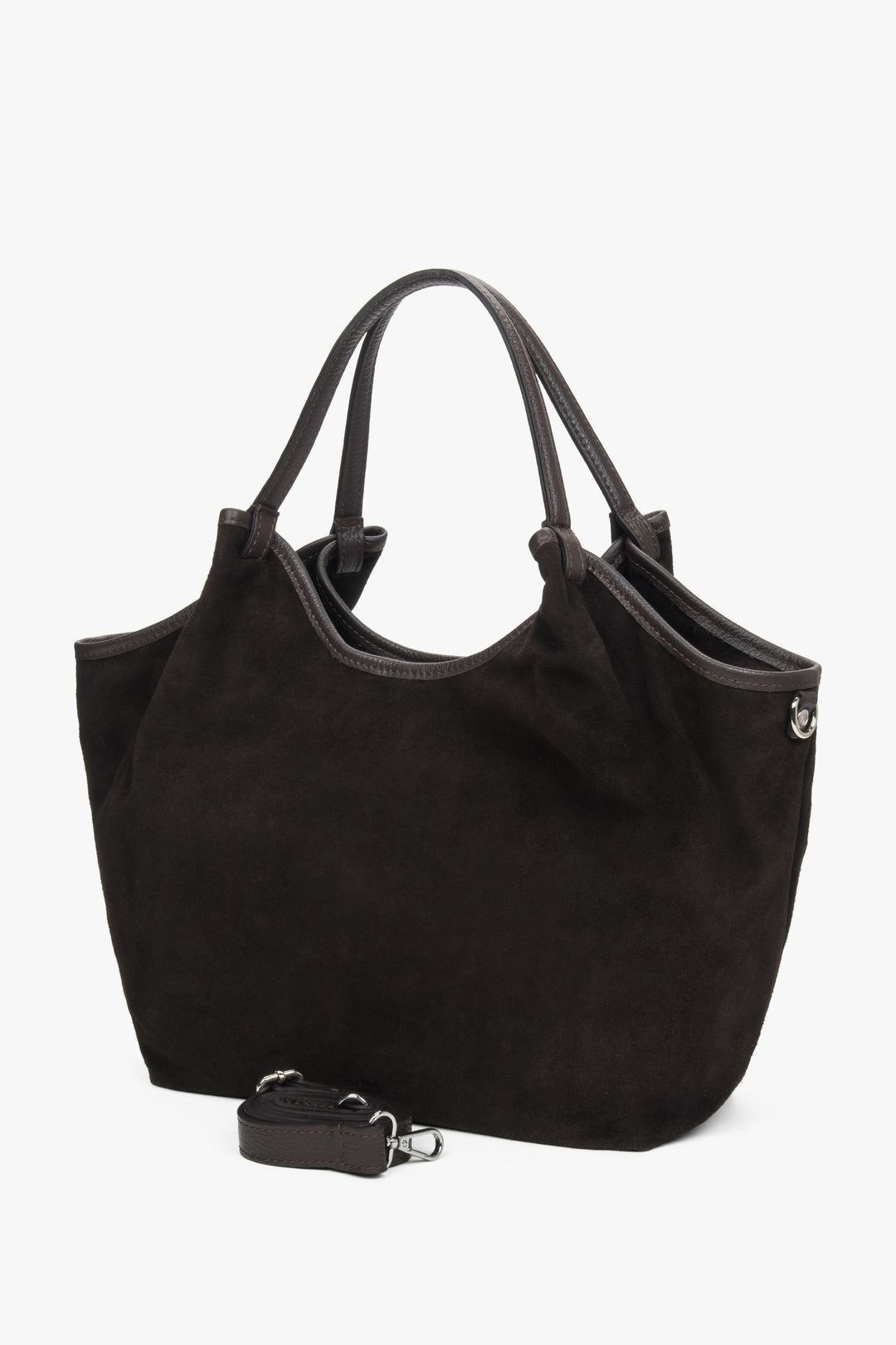 Women's dark brown shopper handbag made of Premium Italian Genuine Velour Estro ER00118337.
