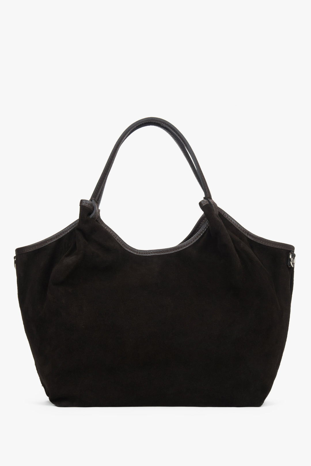Women's shopper handbag, dark brown, made of Premium Italian Genuine Velour, Estro ER00118337.