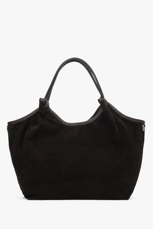 Women's shopper handbag, dark brown, made of Premium Italian Genuine Velour, Estro ER00118337.