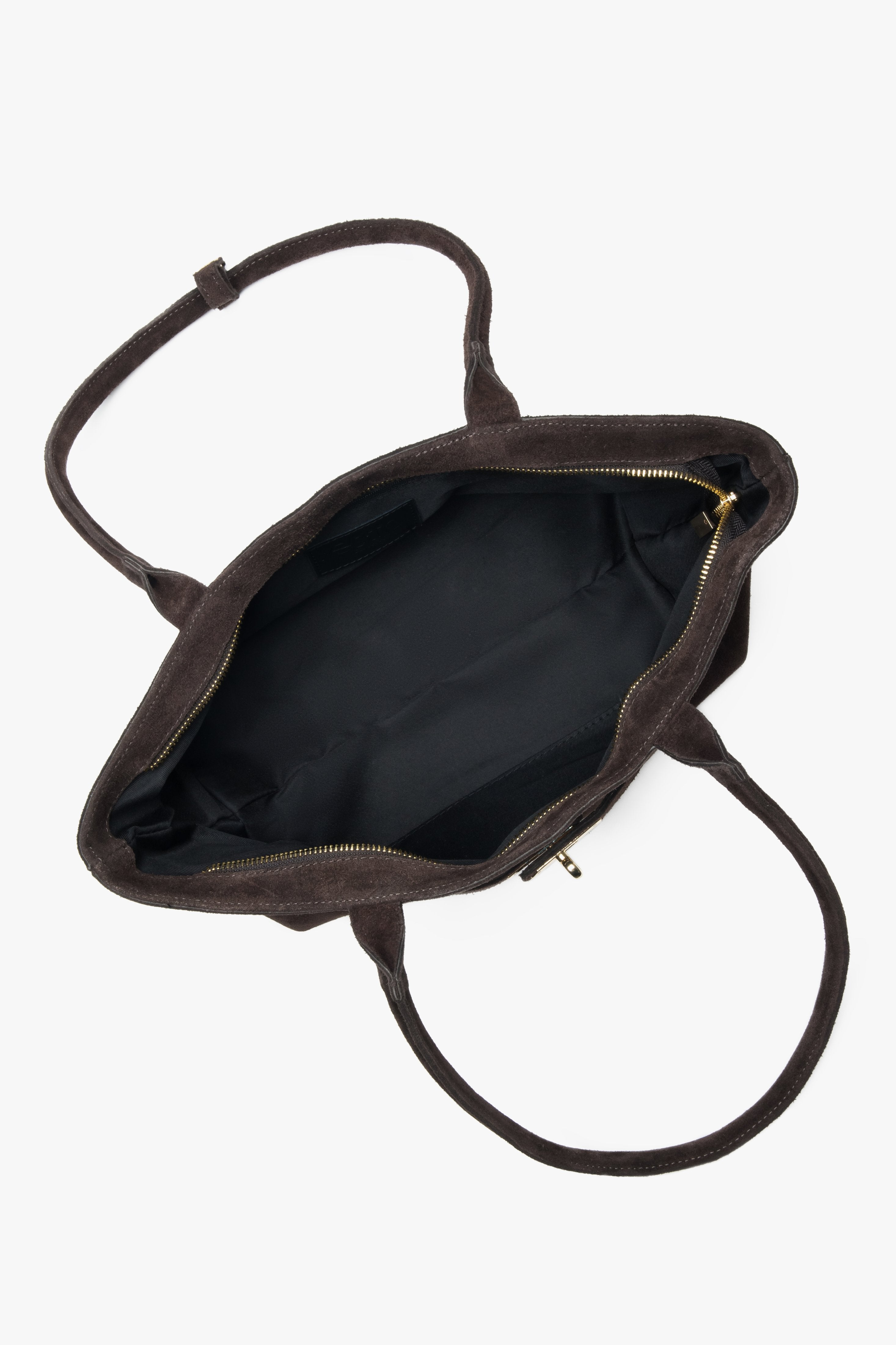 Women's dark brown tote handbag made of Premium Italian Genuine Velour with long handles Estro ER00118347.