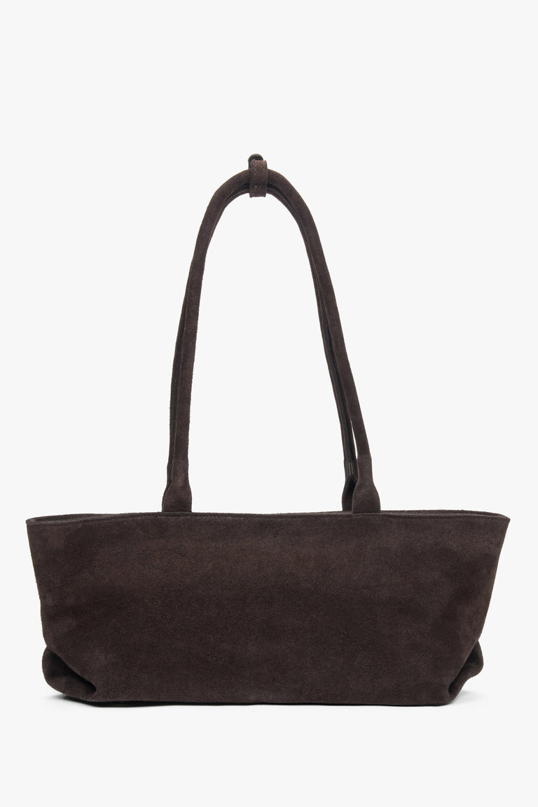 Women's tote handbag, dark brown, made of Premium Italian Genuine Velour, with long handles, Estro ER00118347.