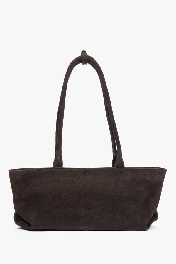 Women's tote handbag, dark brown, made of Premium Italian Genuine Velour, with long handles, Estro ER00118347.