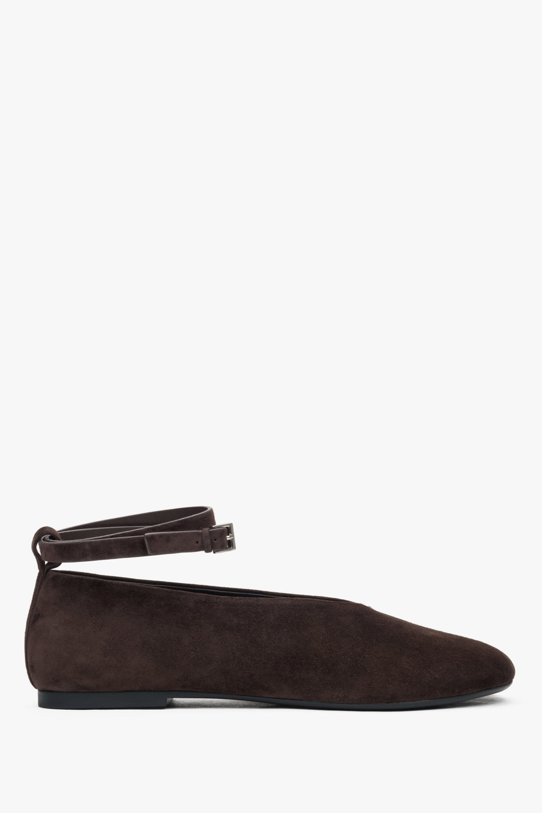 Women's Soft Dark Brown Velour Ballerina Flats with Ankle Strap Estro ER00117188.
