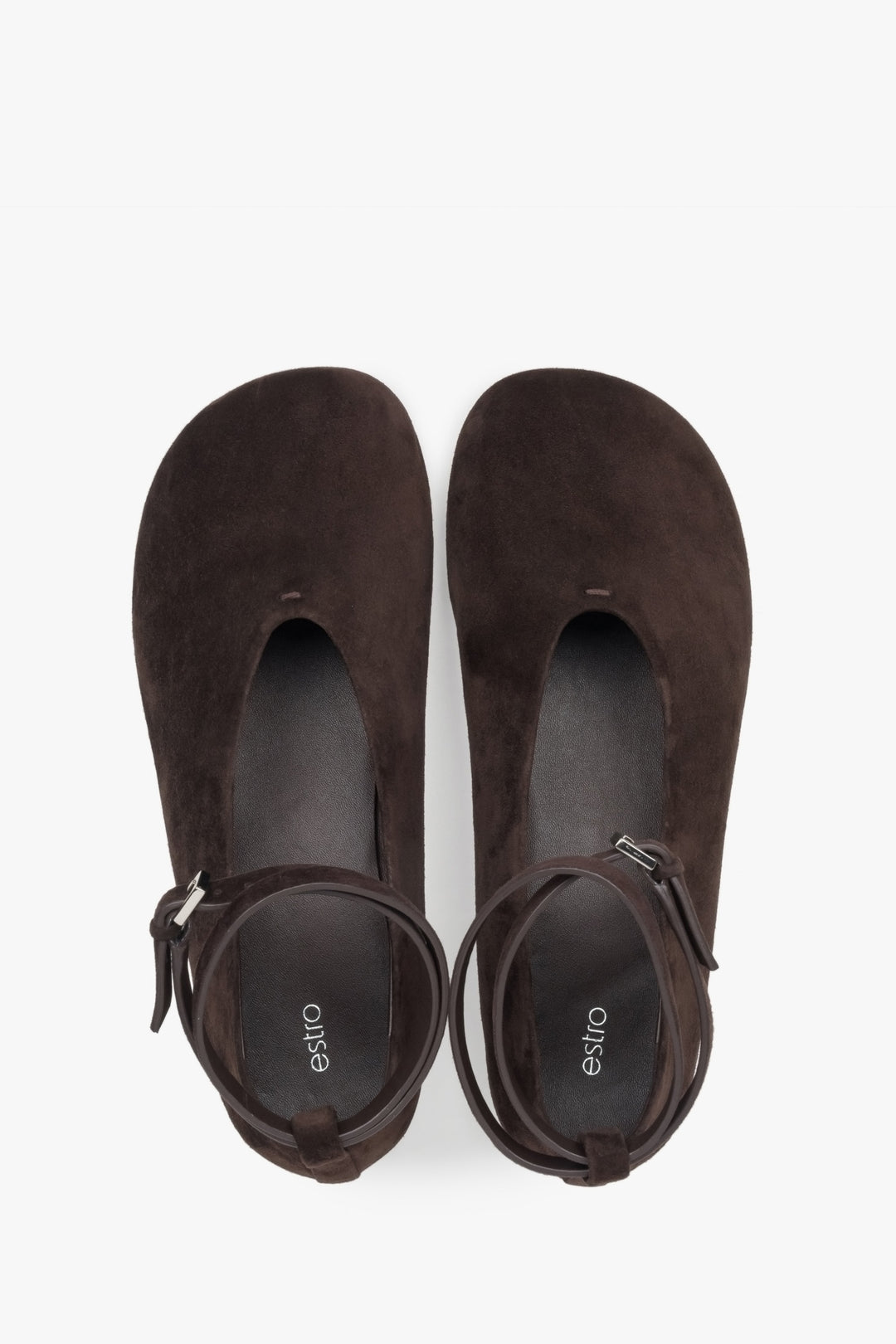 Comfortable and cozy brown women's ballet flats by Estro, made from natural velour, perfect for everyday wear.