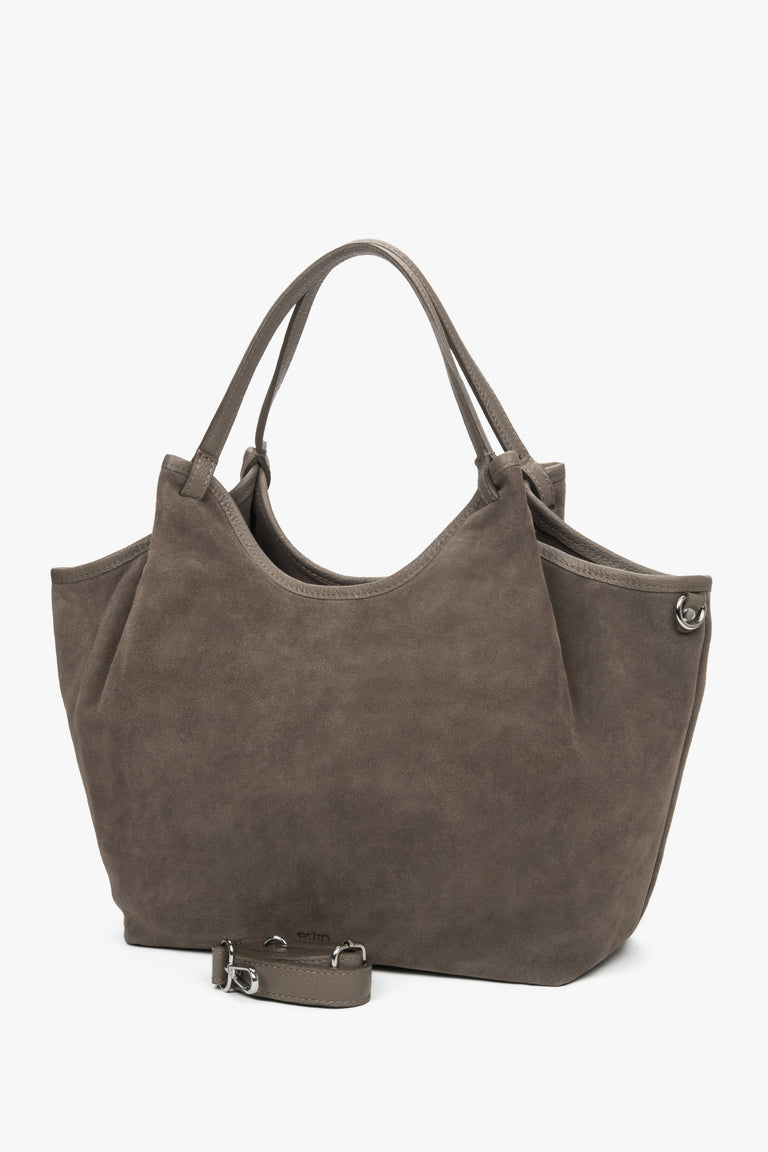 Women's dark grey shopper handbag made of Premium Italian Genuine Velour Estro ER00118340.