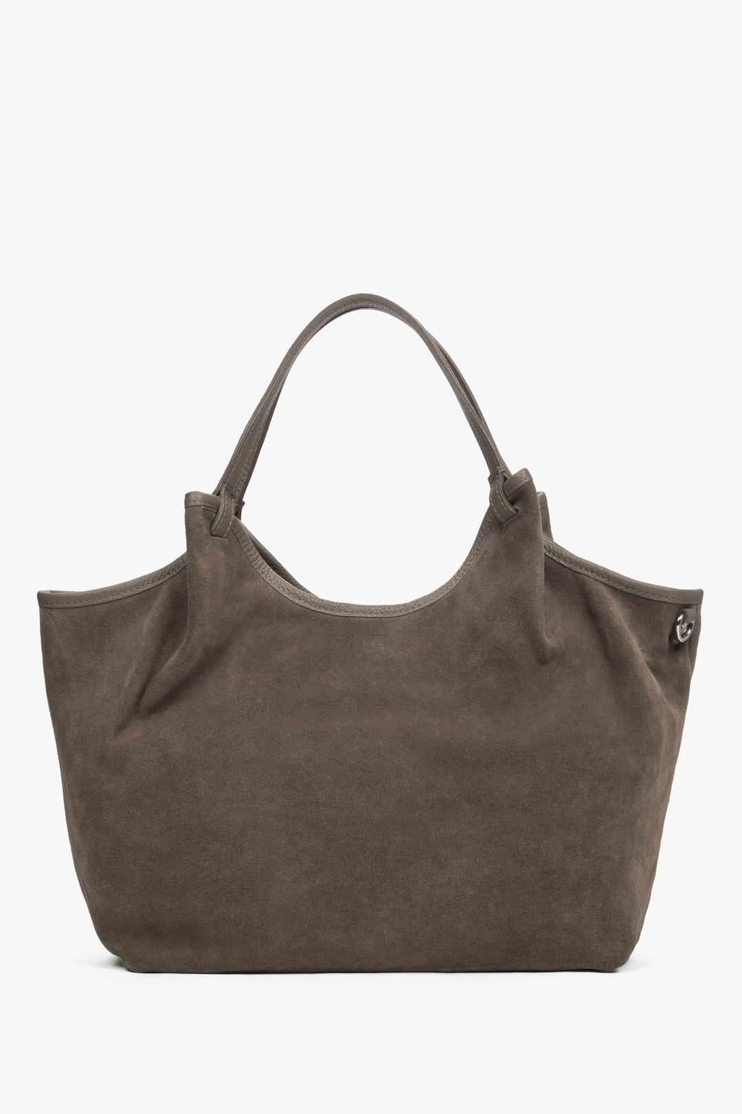 Women's shopper handbag, dark grey, made of Premium Italian Genuine Velour, Estro ER00118340.