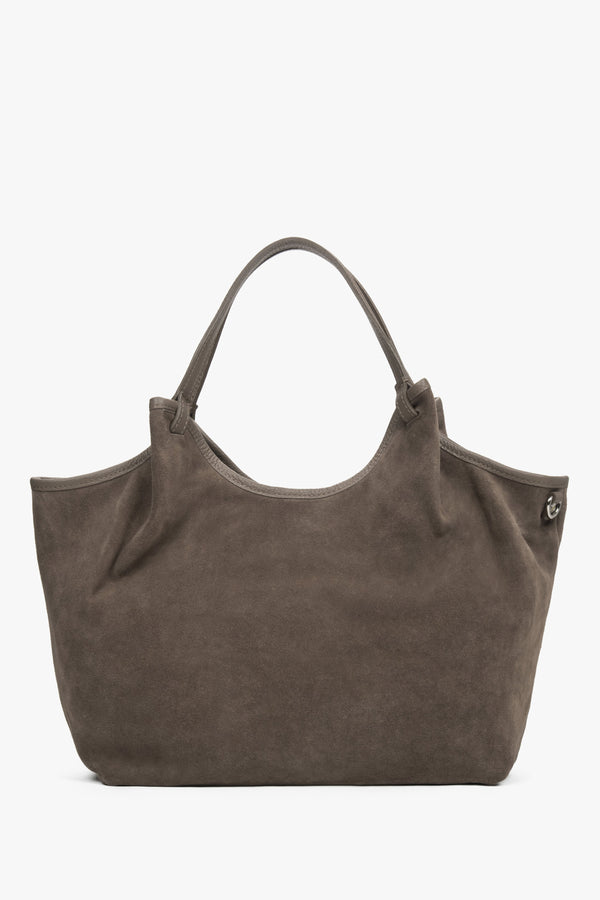 Women's shopper handbag, dark grey, made of Premium Italian Genuine Velour, Estro ER00118340.