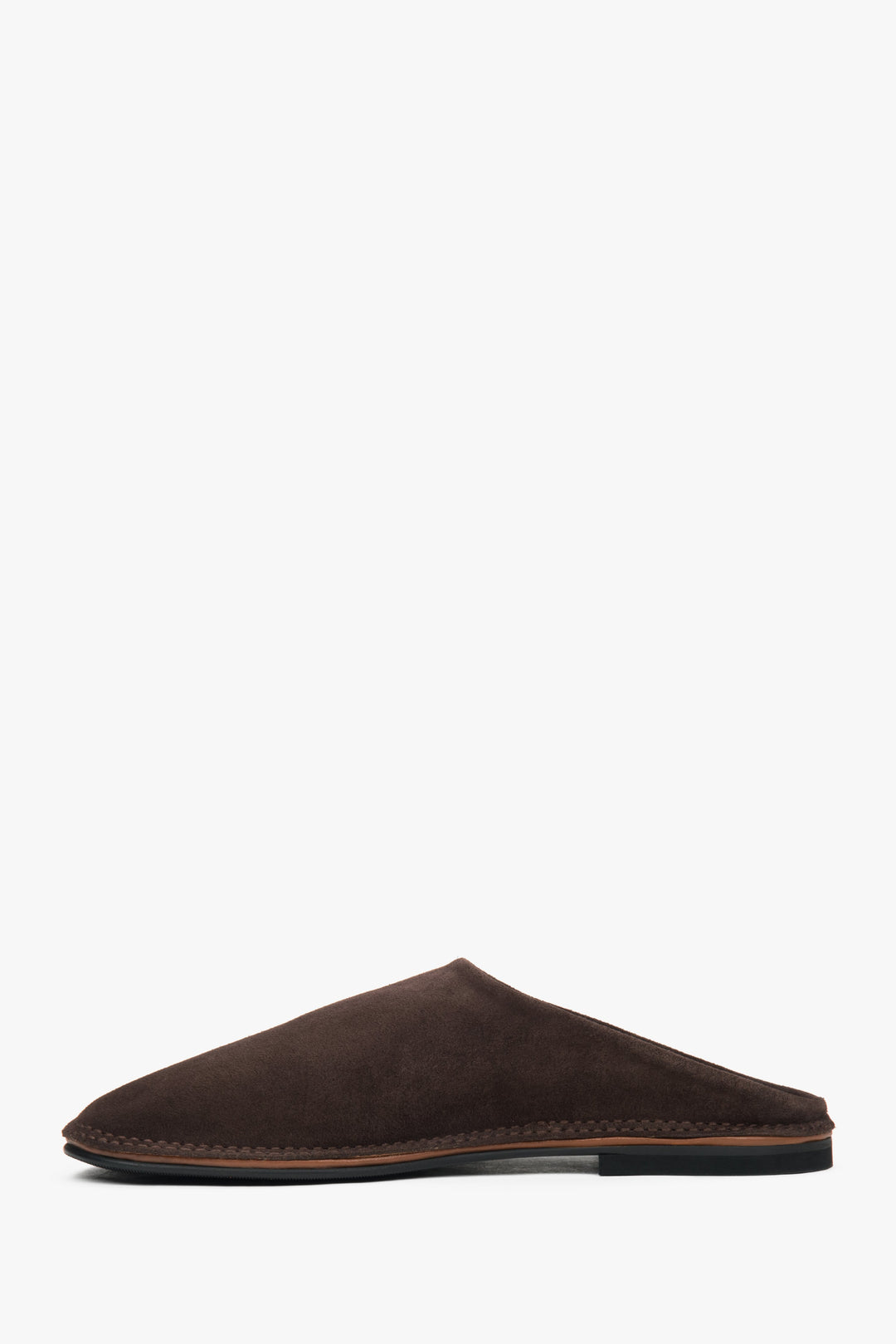 Chic women's mules by Estro, featuring a soft saddle brown velour upper for a refined look.