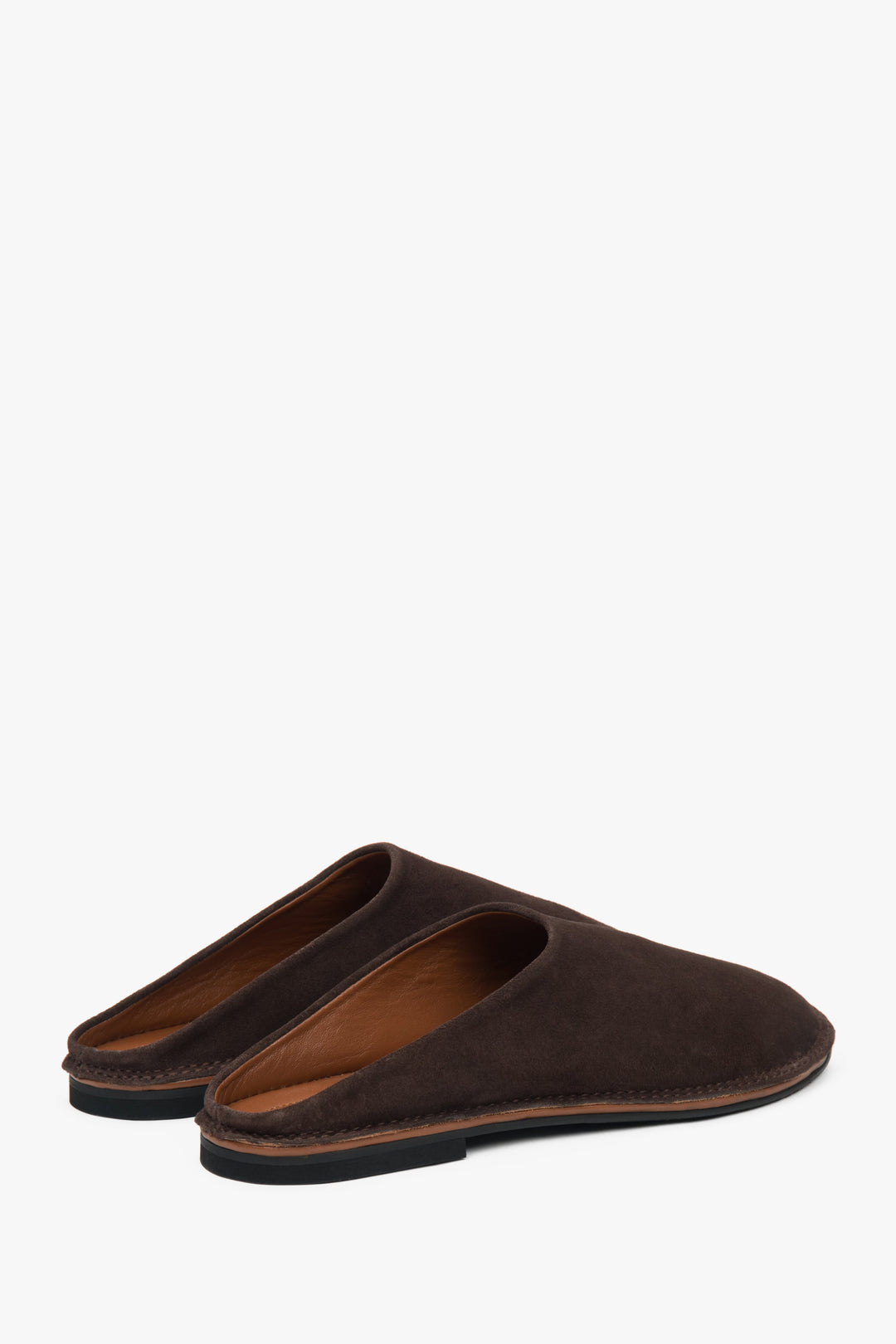 Delicate saddle brown velour mules for women, perfect for adding a touch of elegance to any outfit.