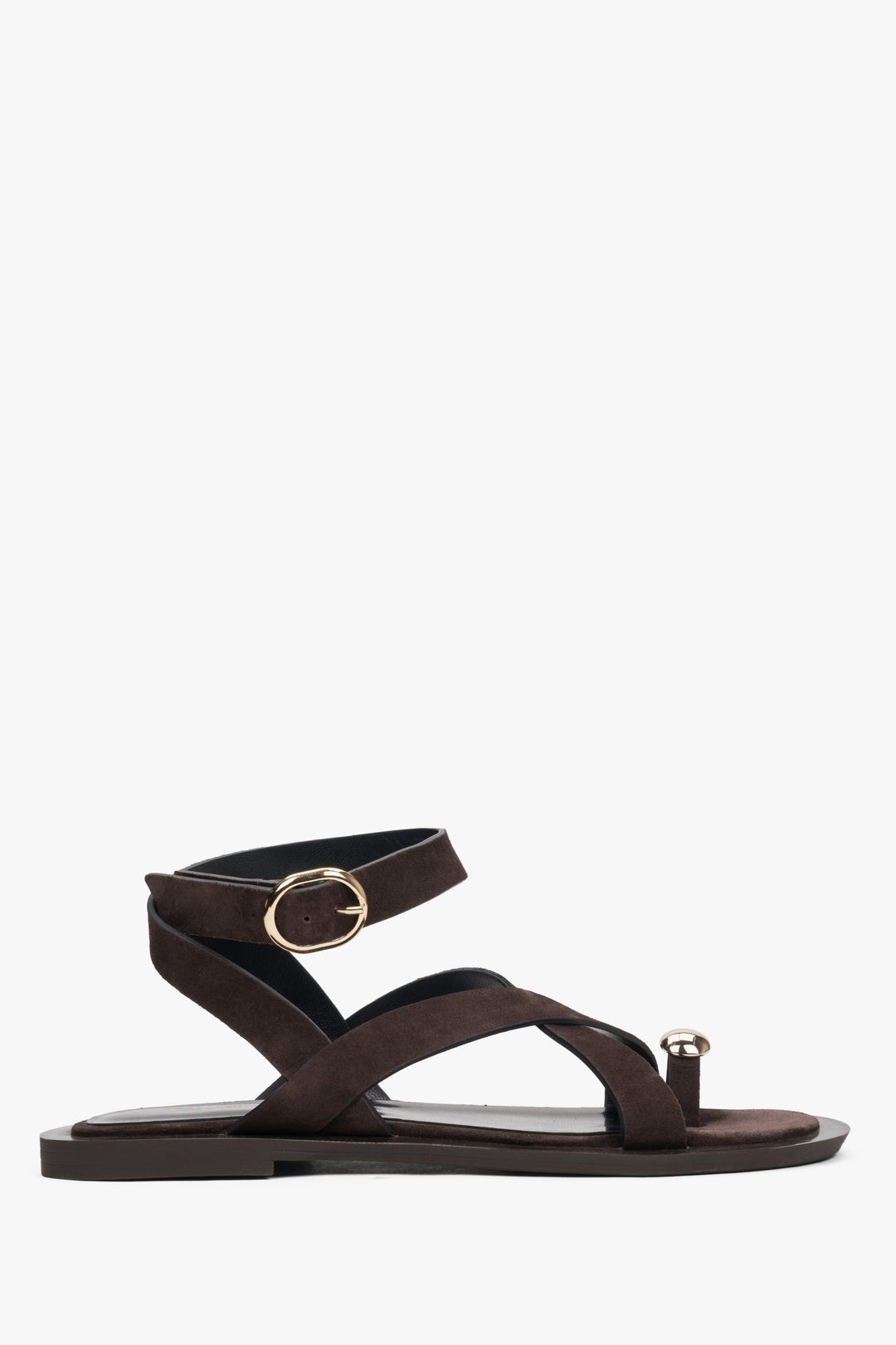 Women's Saddle Brown Velour Strappy Sandals with a Toe Ring Estro ER00117380.