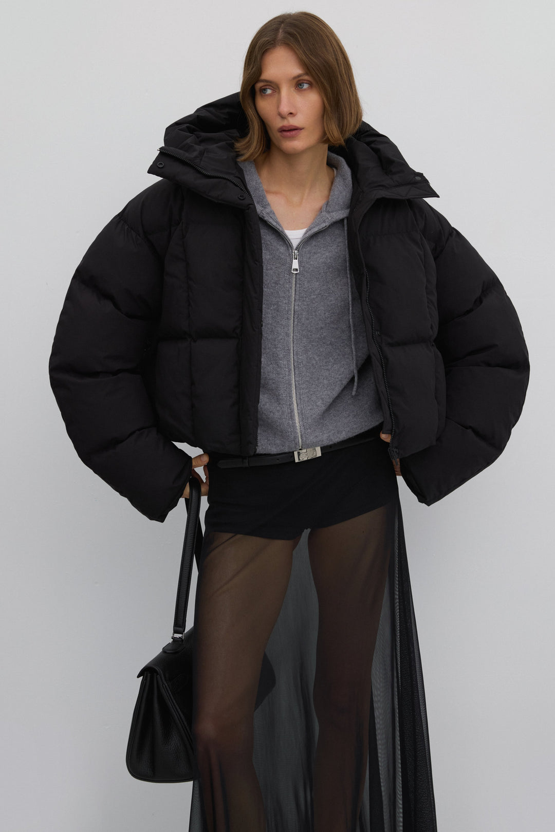 Women's Short Black Puffer Jacket with High Collar for Winter Estro ER00117988.
