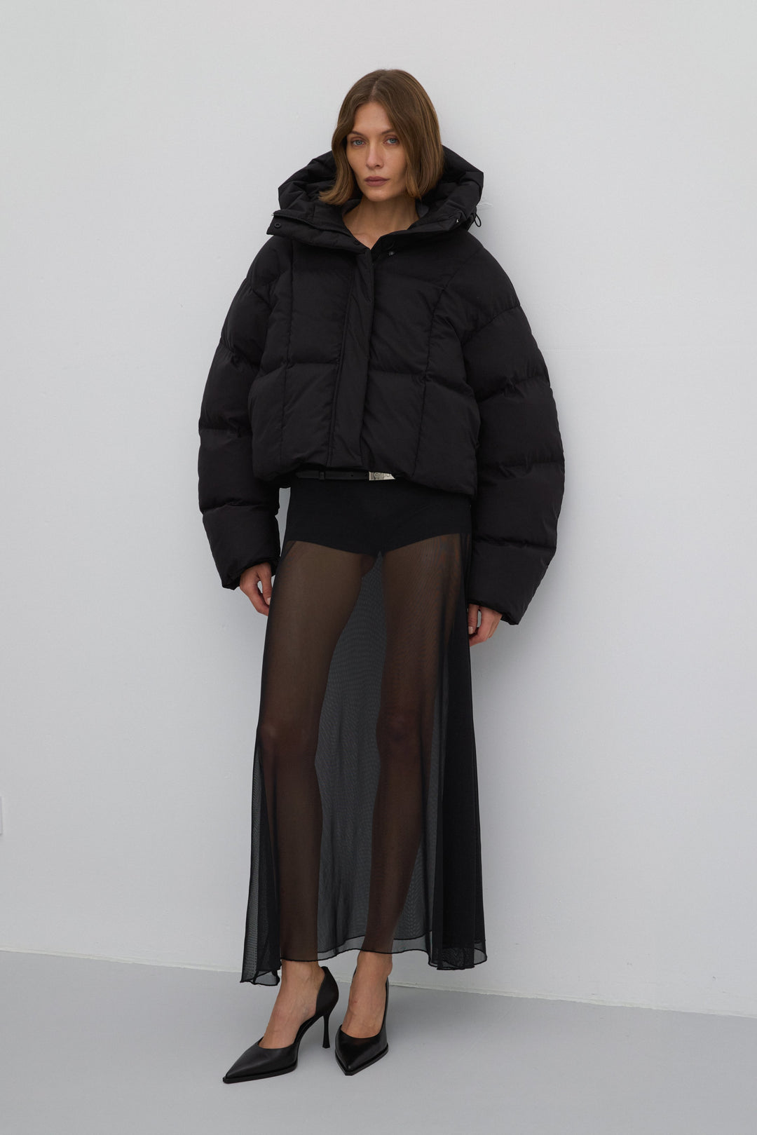 Short Black Women's Puffer Jacket with High Collar for Winter Estro ER00117988.