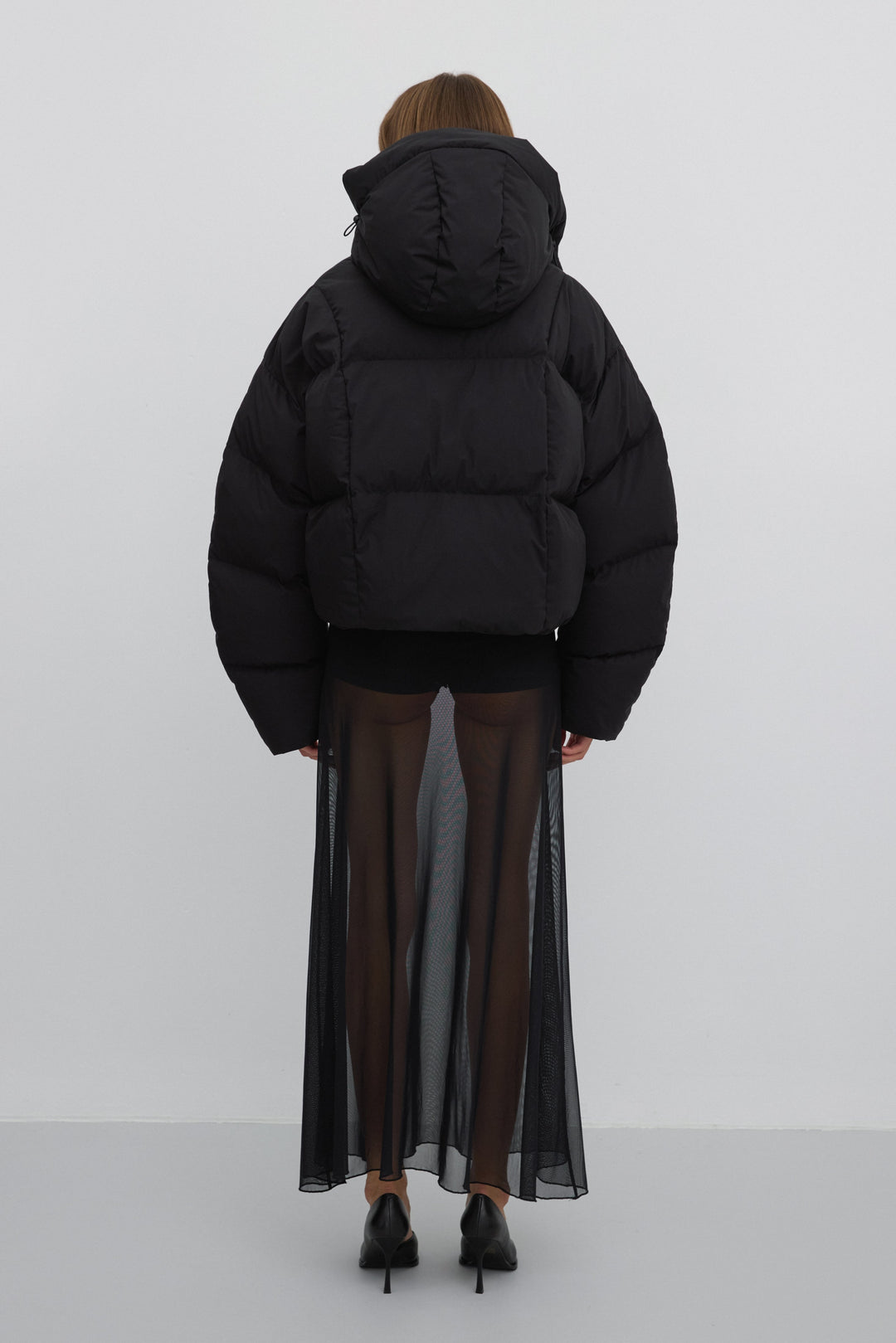 Black Short Women's Puffer Jacket with High Collar for Winter Estro ER00117988.