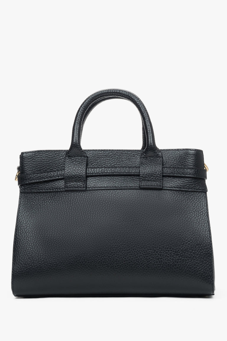 Women's small black satchel handbag made of Premium Italian Genuine Leather.