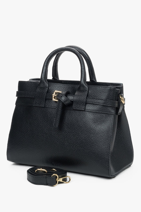 Women's small black satchel handbag made of Premium Italian Genuine Leather Estro ER00118334.