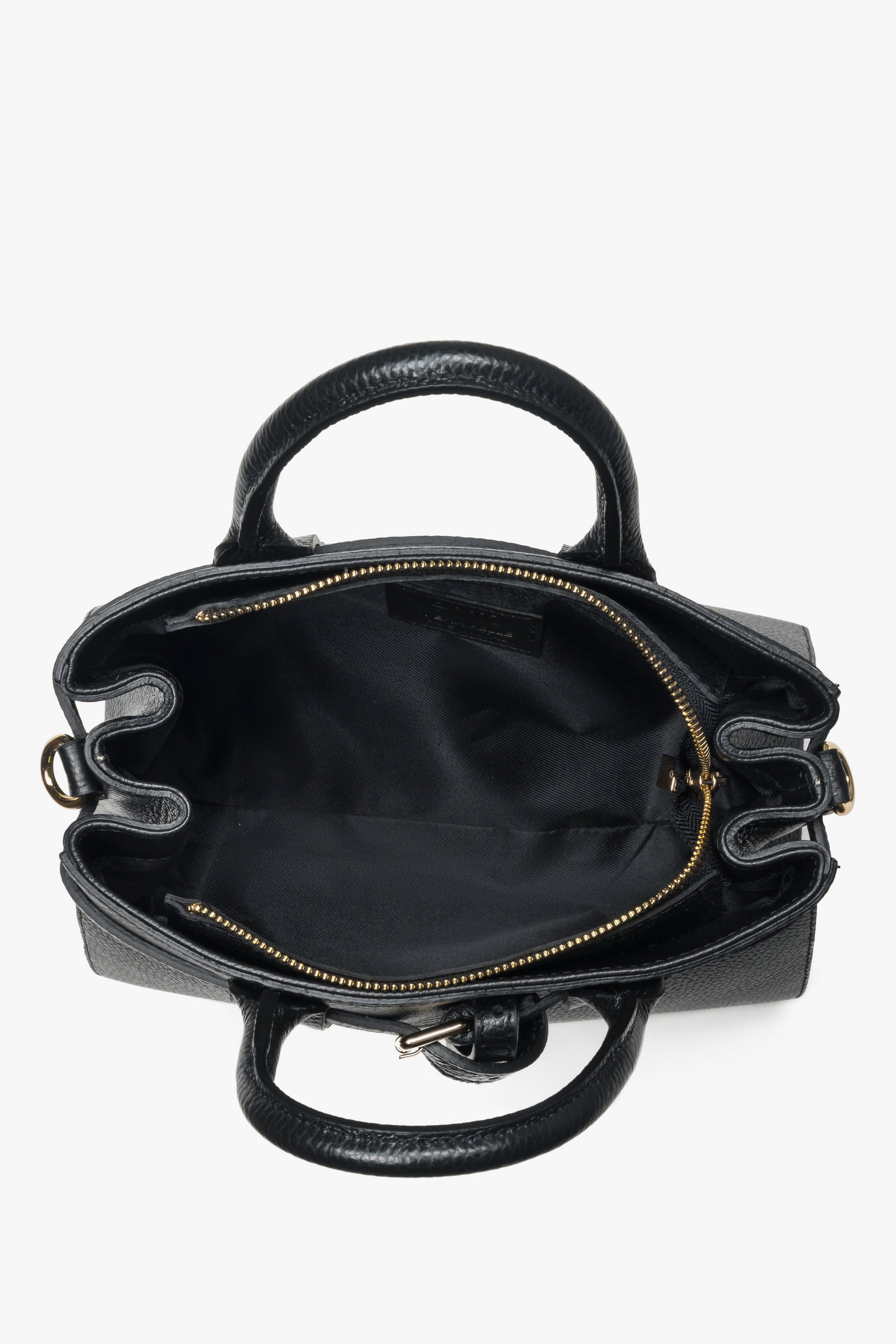 Women's satchel handbag, small, black, made of Premium Italian Genuine Leather, Estro ER00118334.