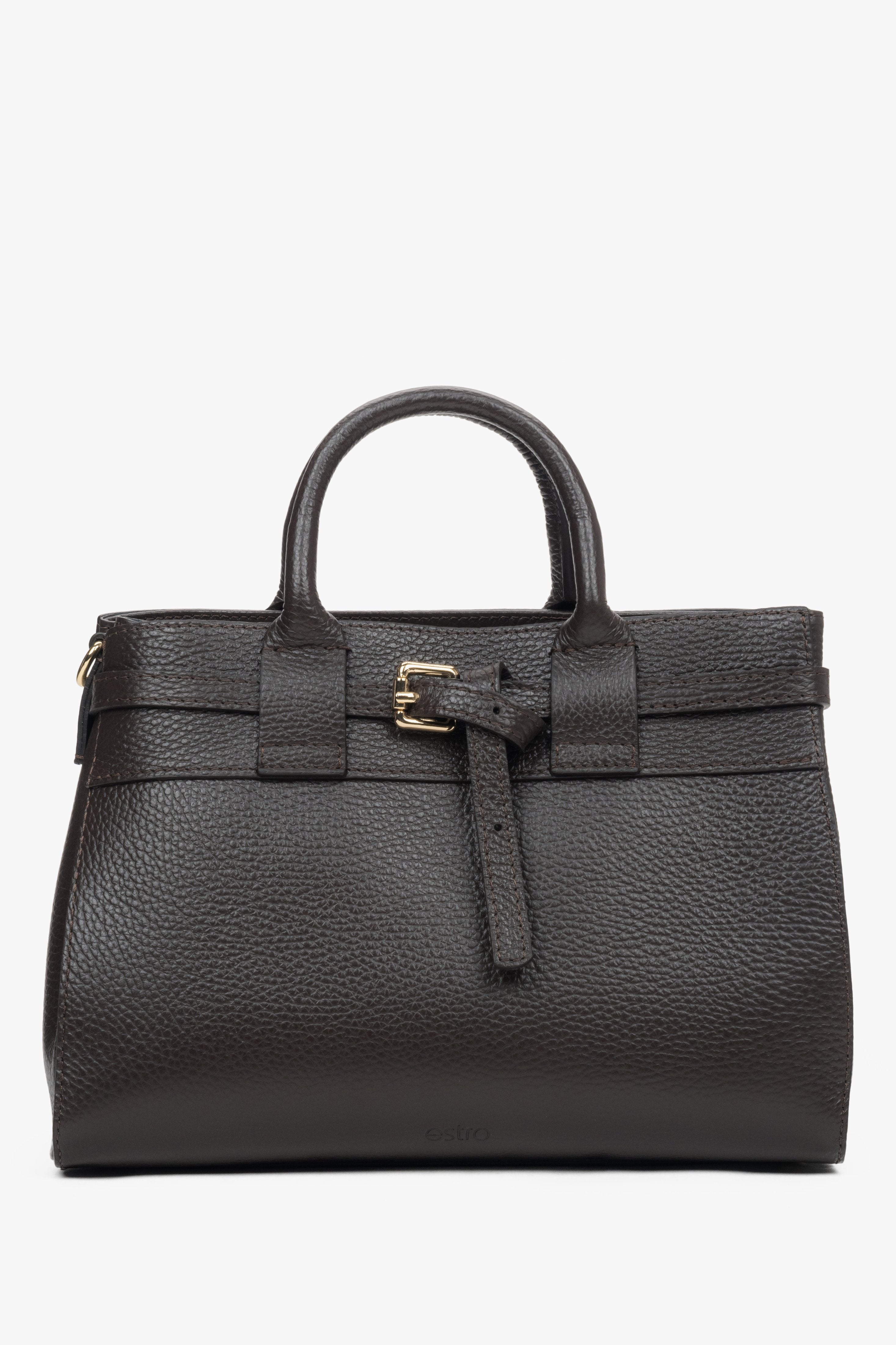 Women's Small Dark Brown Satchel Handbag made of Premium Italian Genuine Leather Estro ER00118336.