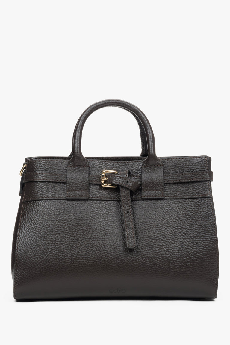 Women's Small Dark Brown Satchel Handbag made of Premium Italian Genuine Leather Estro ER00118336.