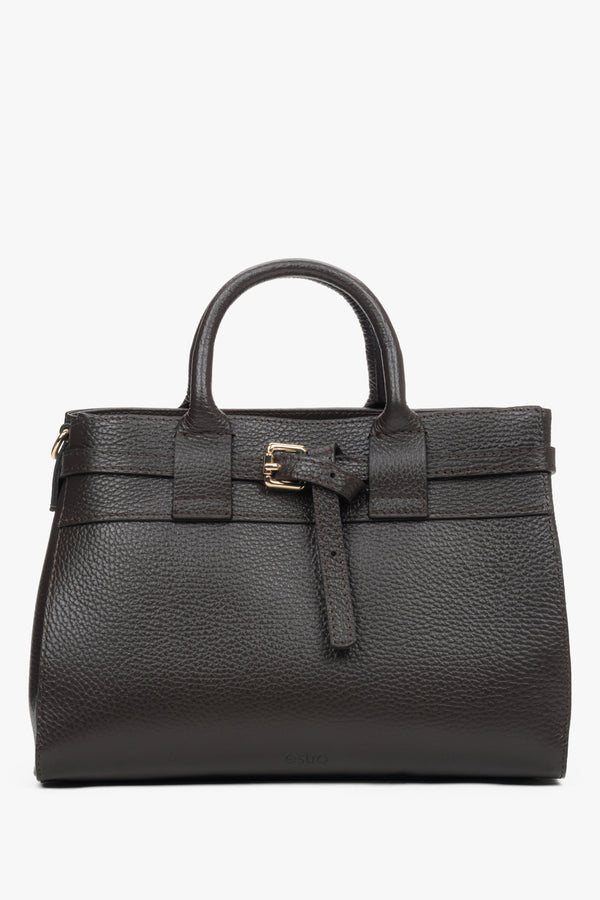 Women's Small Dark Brown Satchel Handbag made of Premium Italian Genuine Leather Estro ER00118336.